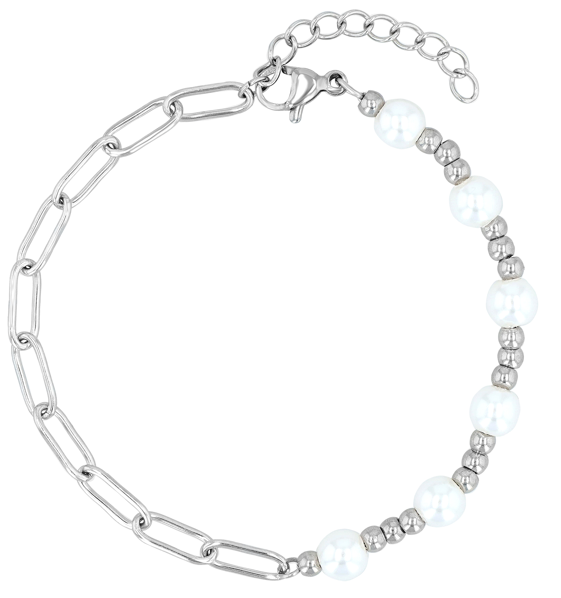 "Manjula" Mix Armband Edelstahl/ Glasperlen, 17+3 cm, silberfarben