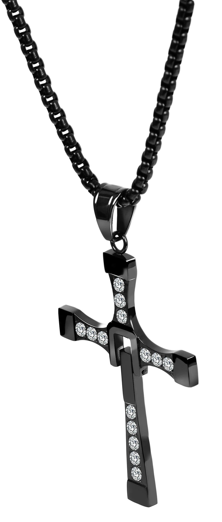 "Kless" Edelstahl Kette (61cm/ 3,5 mm) mit Anhänger - Kreuz, schwarz
