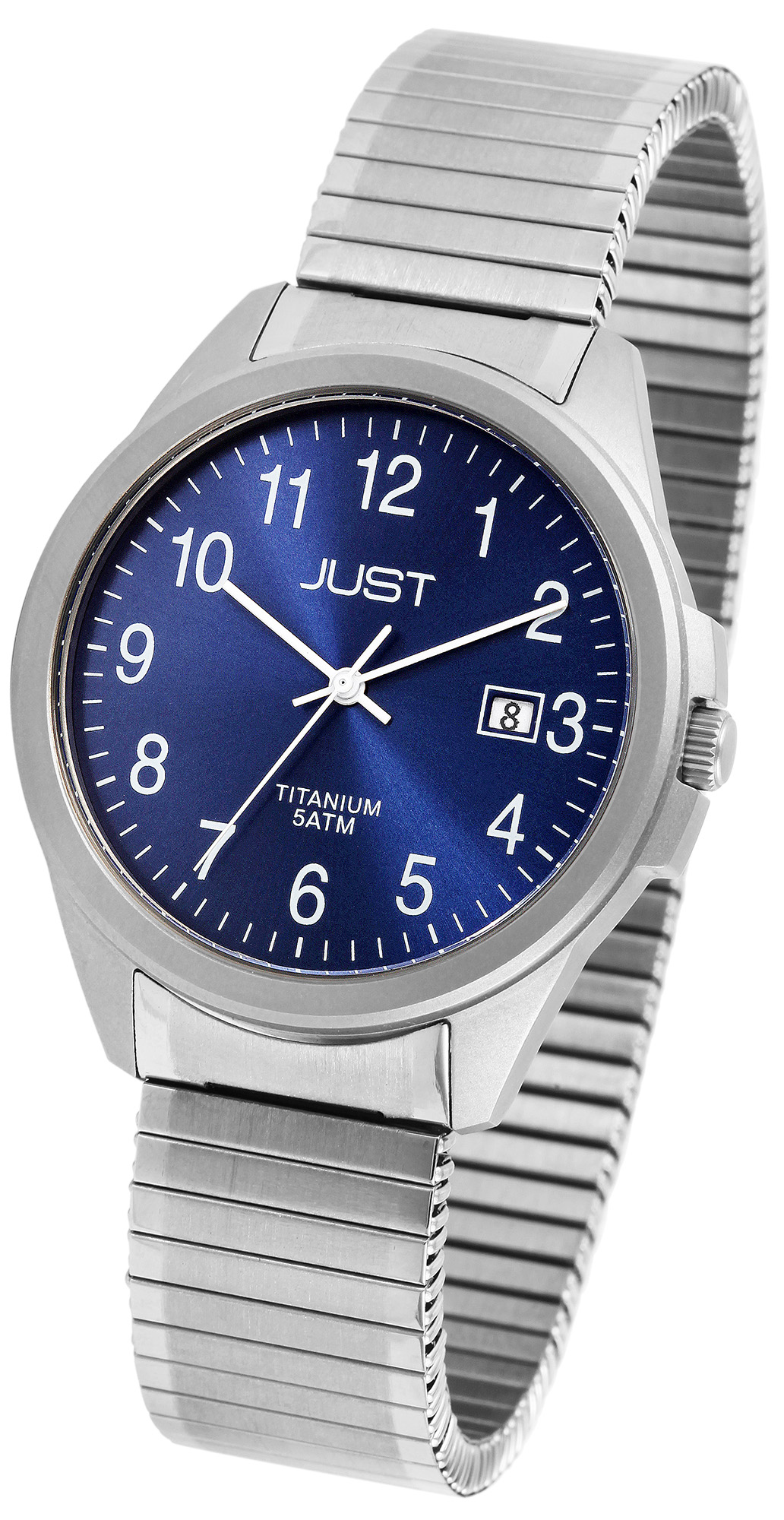 Just Herrenuhr mit Zugarmband, Titan, 5 ATM, blaues ZB