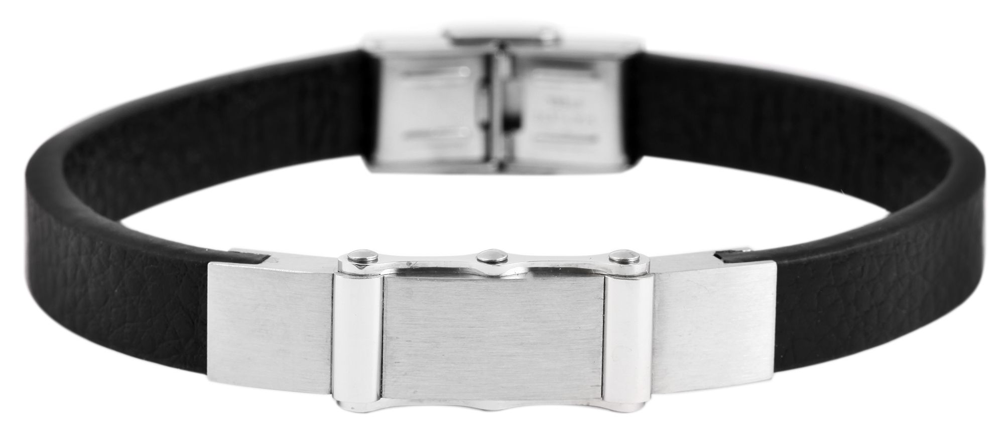 Akzent Echtlederarmband mit Edelstahlelement, schwarz/silberfarben