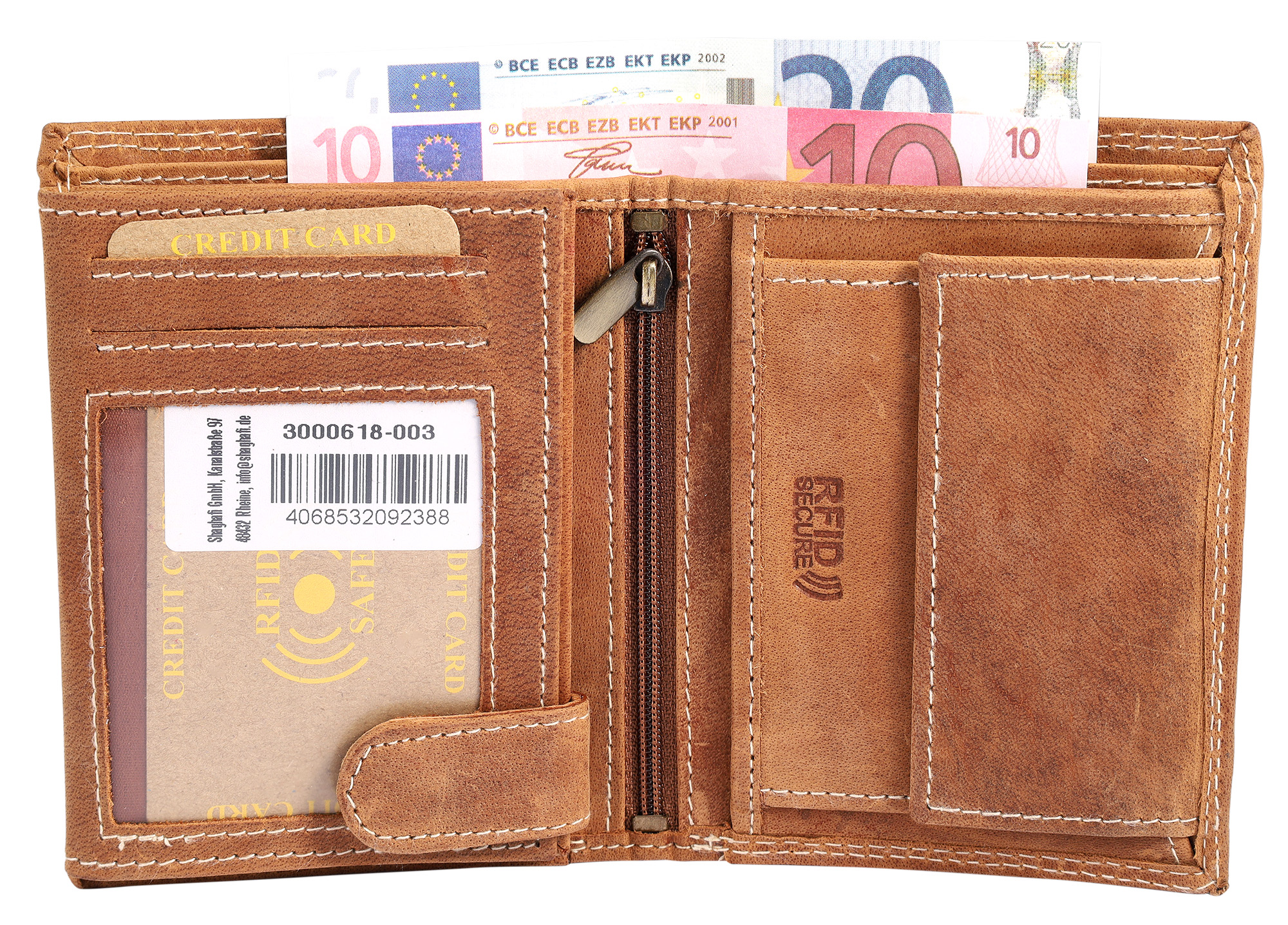 Leonardo Verrelli Echtleder (hunter) Herren Geldbörse, RFID, hoch, braun