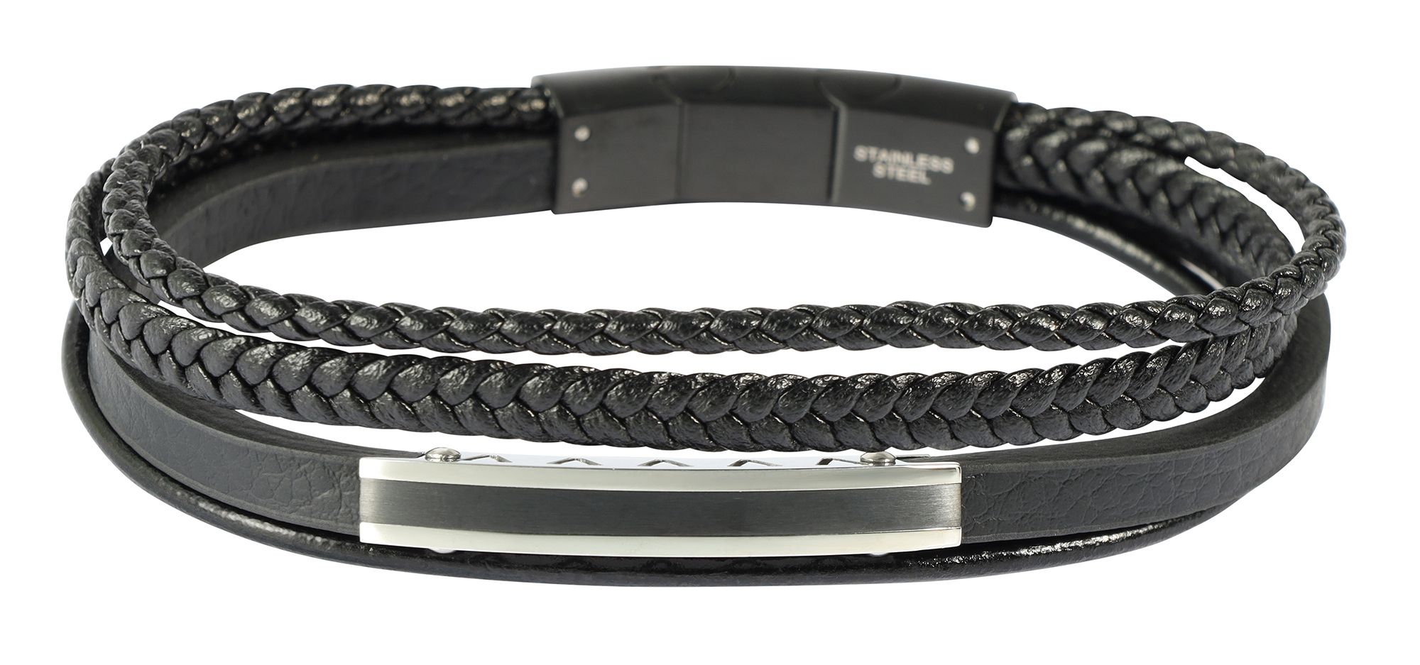 "Marcellino" Armband aus Lederimitat mit Edelstahlelementen, 19 cm