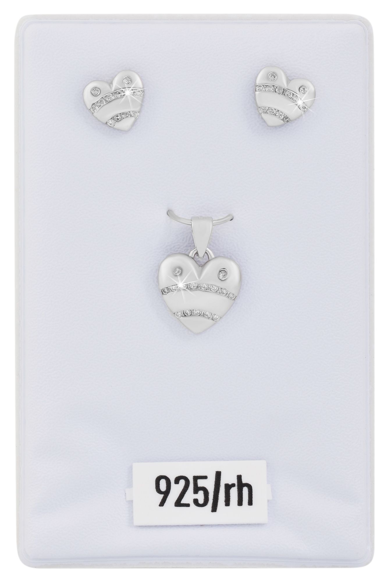 925/- Echt Silber Schmuck-Set "Evica", Anhänger, Ohrstecker Herz mit klaren Zirkonia Steinen, 925/rhodiniert