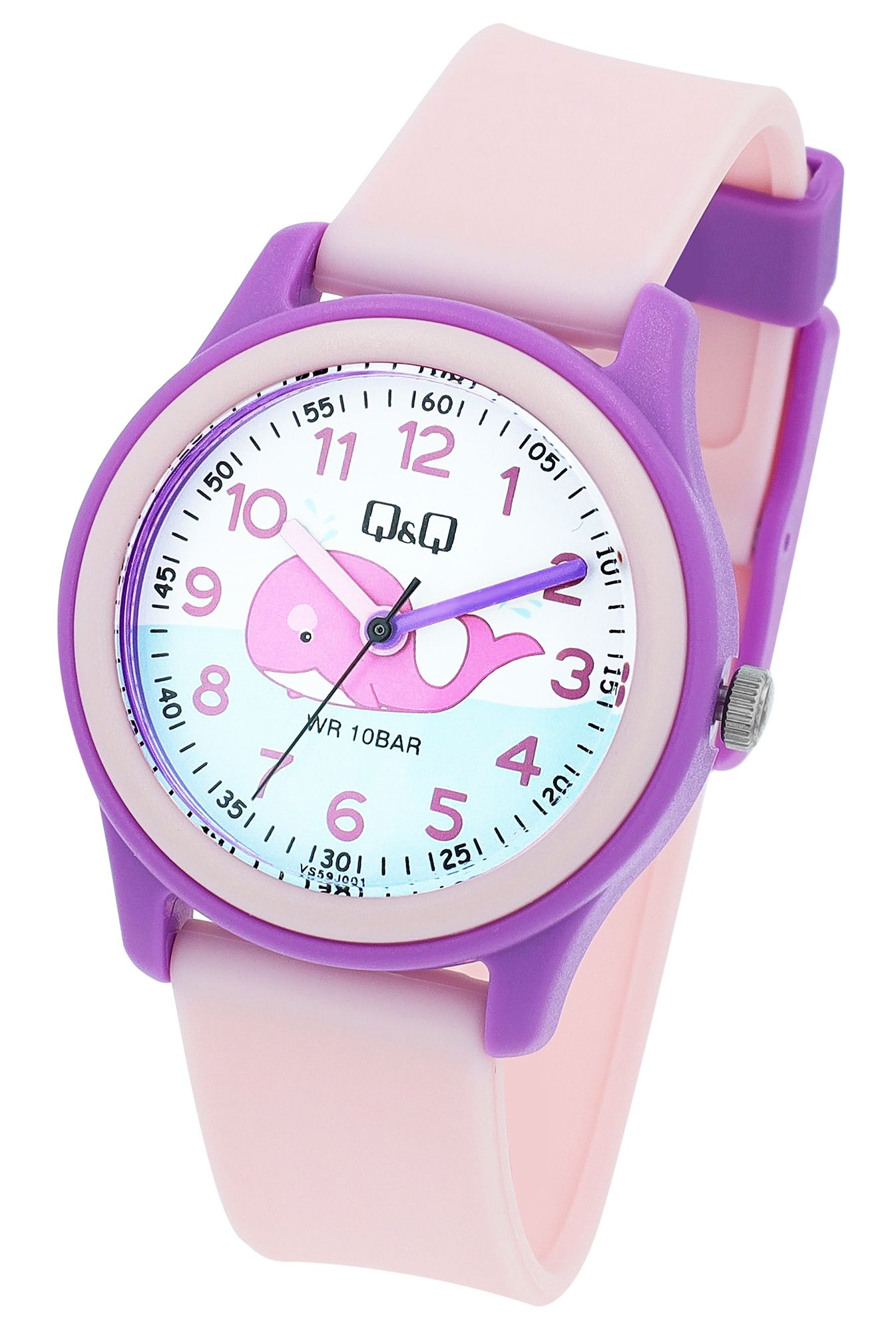 Q&Q Kinderuhr mit Silikonarmband, "Wal", 10 Bar, rosa