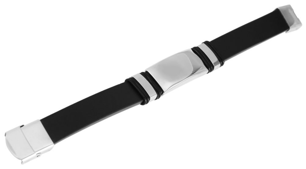 "Arto" Echlederarmband mit Gravurplatte, 21cm, schwarz/silberfarben
