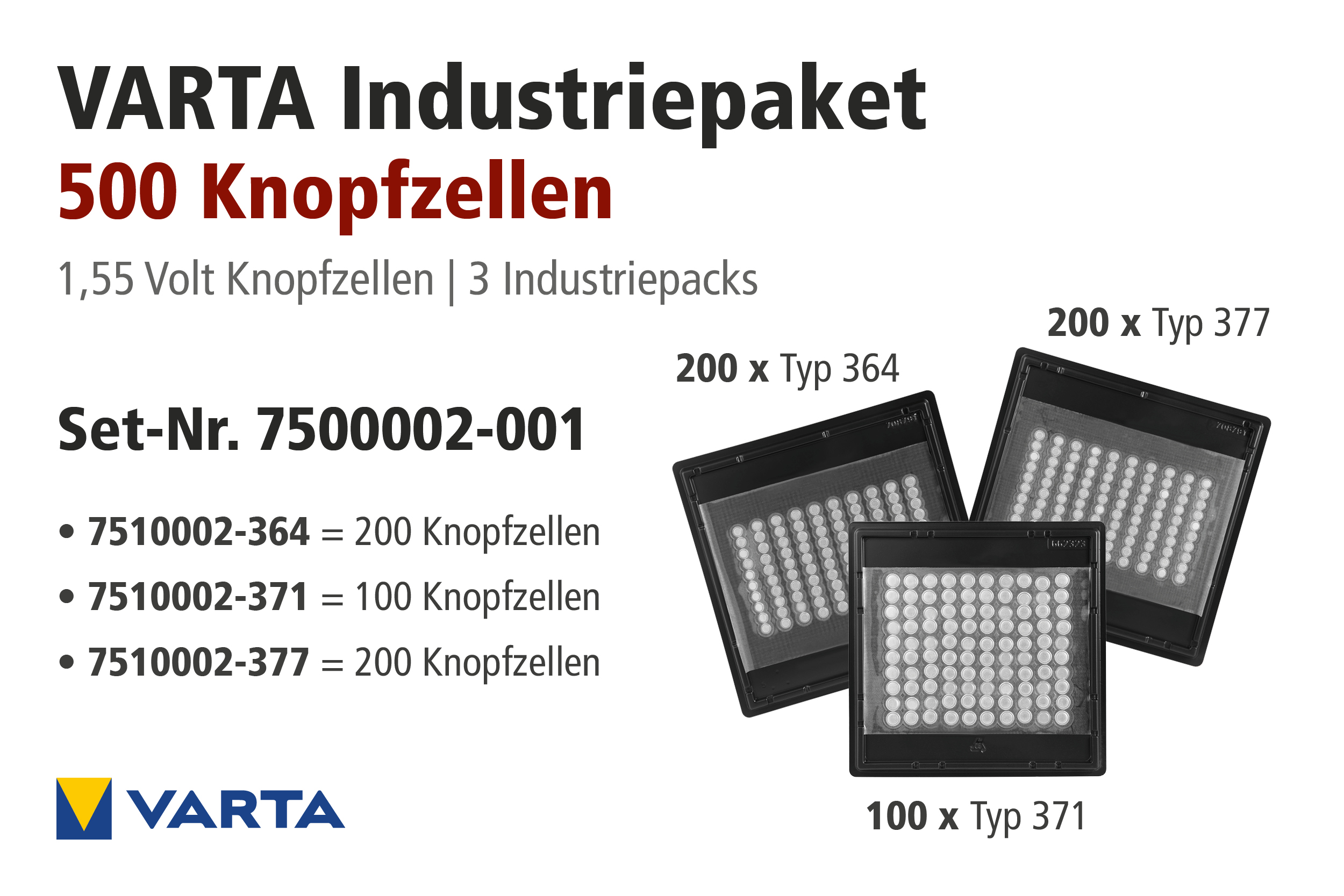 Power Paket 1 - 200 Stück Varta 377 / 200 Stück Varta 364 / 100 Stück Varta 371, Industriepacks