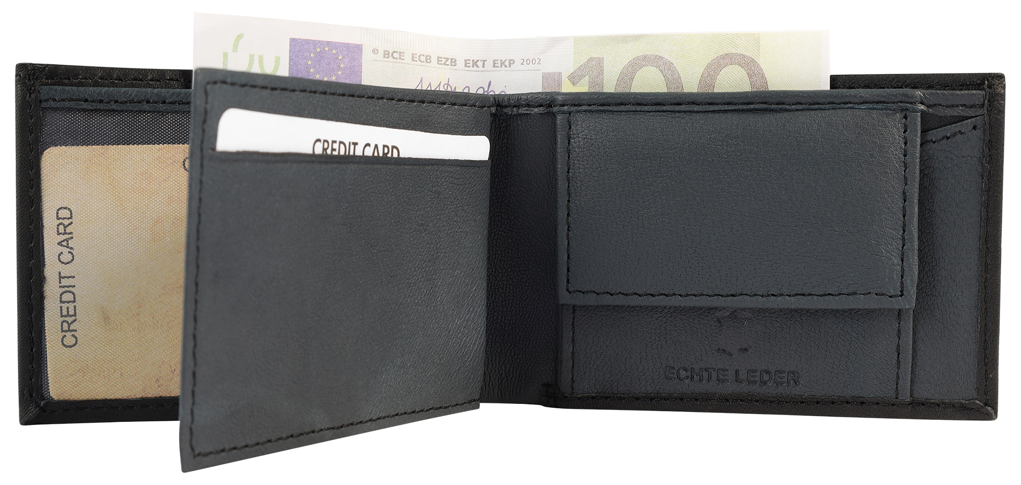 Excellanc Mini-Geldbörse aus Echtleder in schwarz/ dunkelblau
