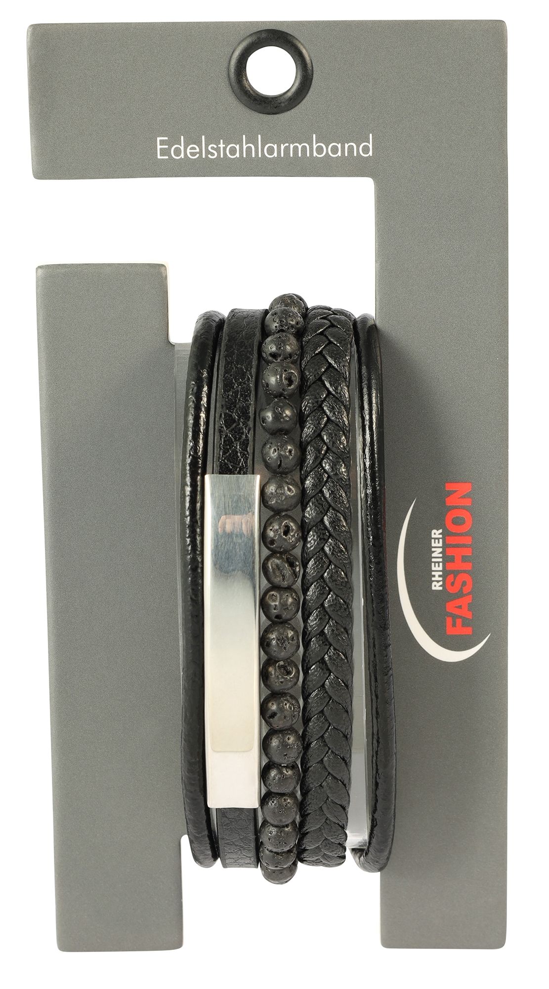 "Neel" 21 cm, Armband aus Lederimitat mit Gravurplatte und Naturstein (Feuerstein), VE-4