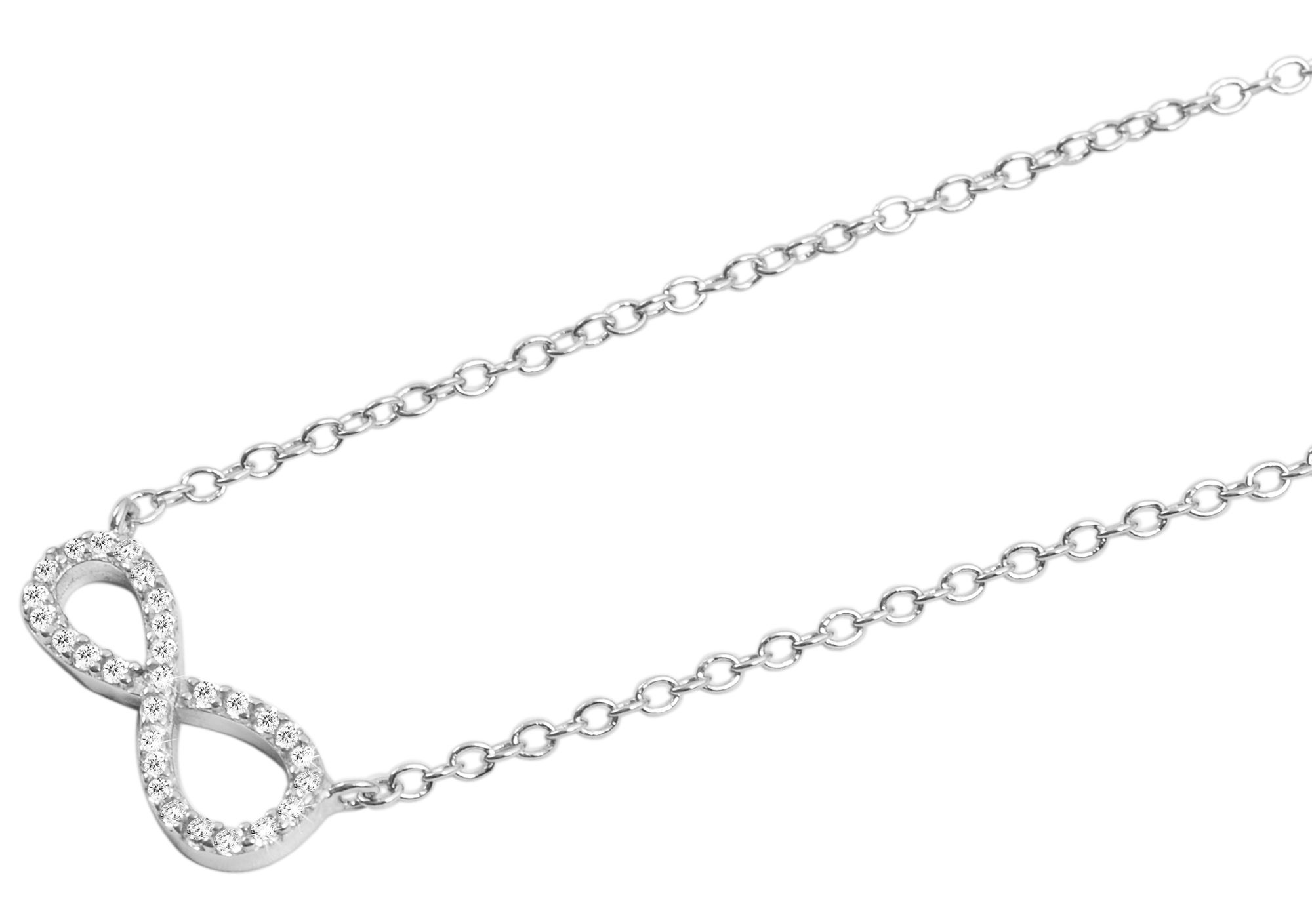 "Maysa" 925/rh Echt Silber Halskette mit Infinity-Anhänger mit Zirkoniabesatz, 42+3cm, silberfarben/ rhodiniert