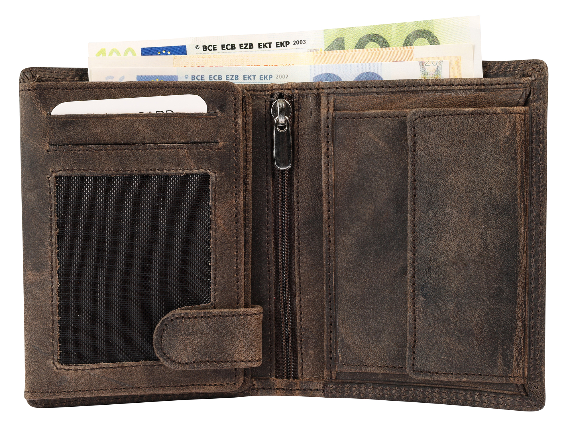 Akzent Echt Leder (Hunter-Leder) Geldbörse, RFID, Hochformat, "Jäger", dunkelbraun
