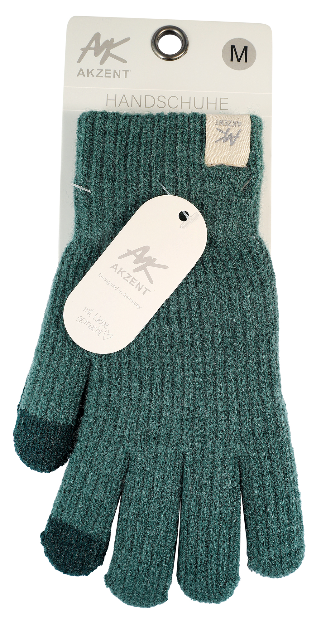 Damen-Handschuhe, Gr M, dunkelgrün, Touch-Finger, 100% Polyester, VE-4