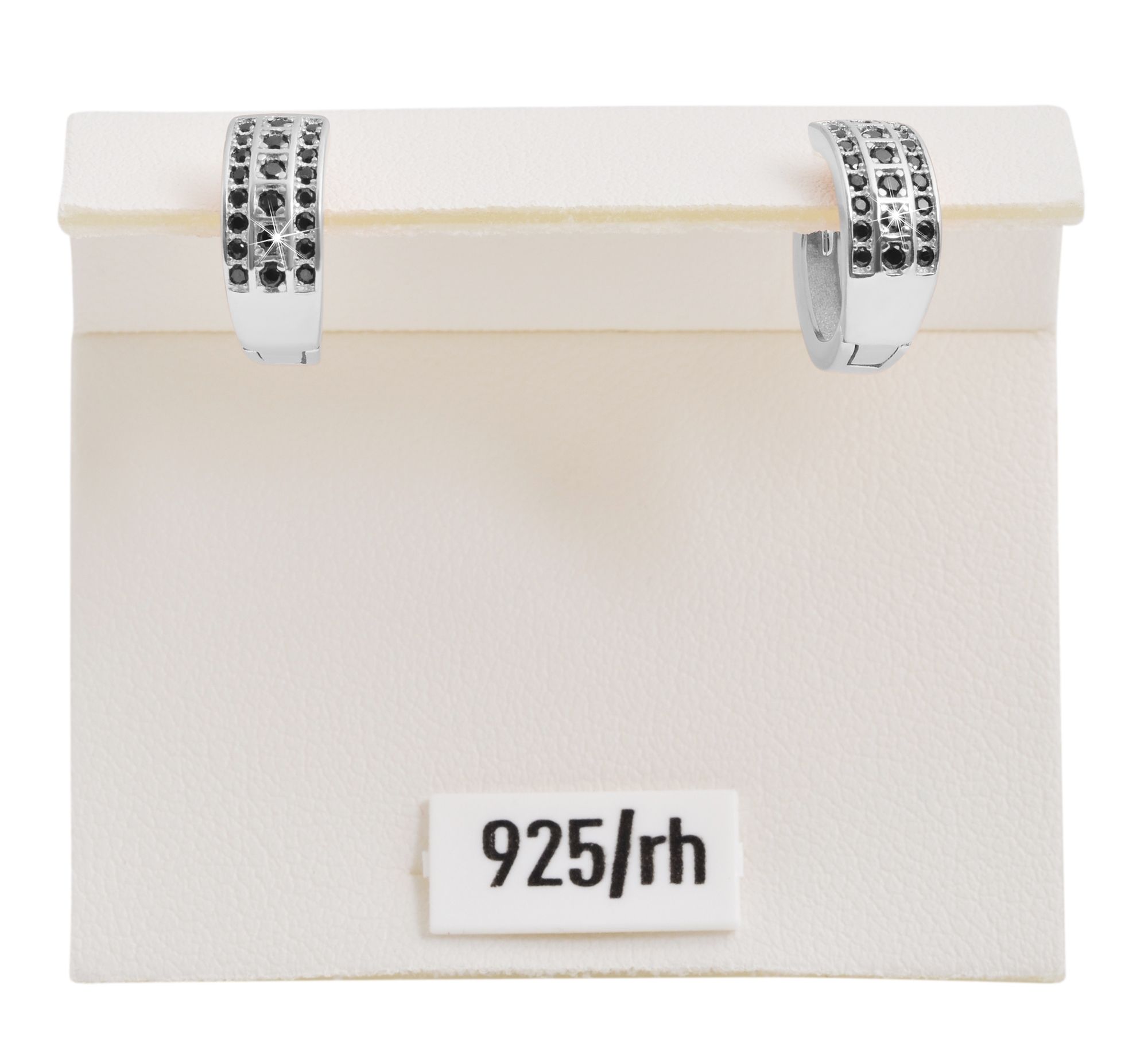 925/- Echt Silber Klappcreolen "Fenja" mit schwarzem Zirkoniabesatz, rhodiniert