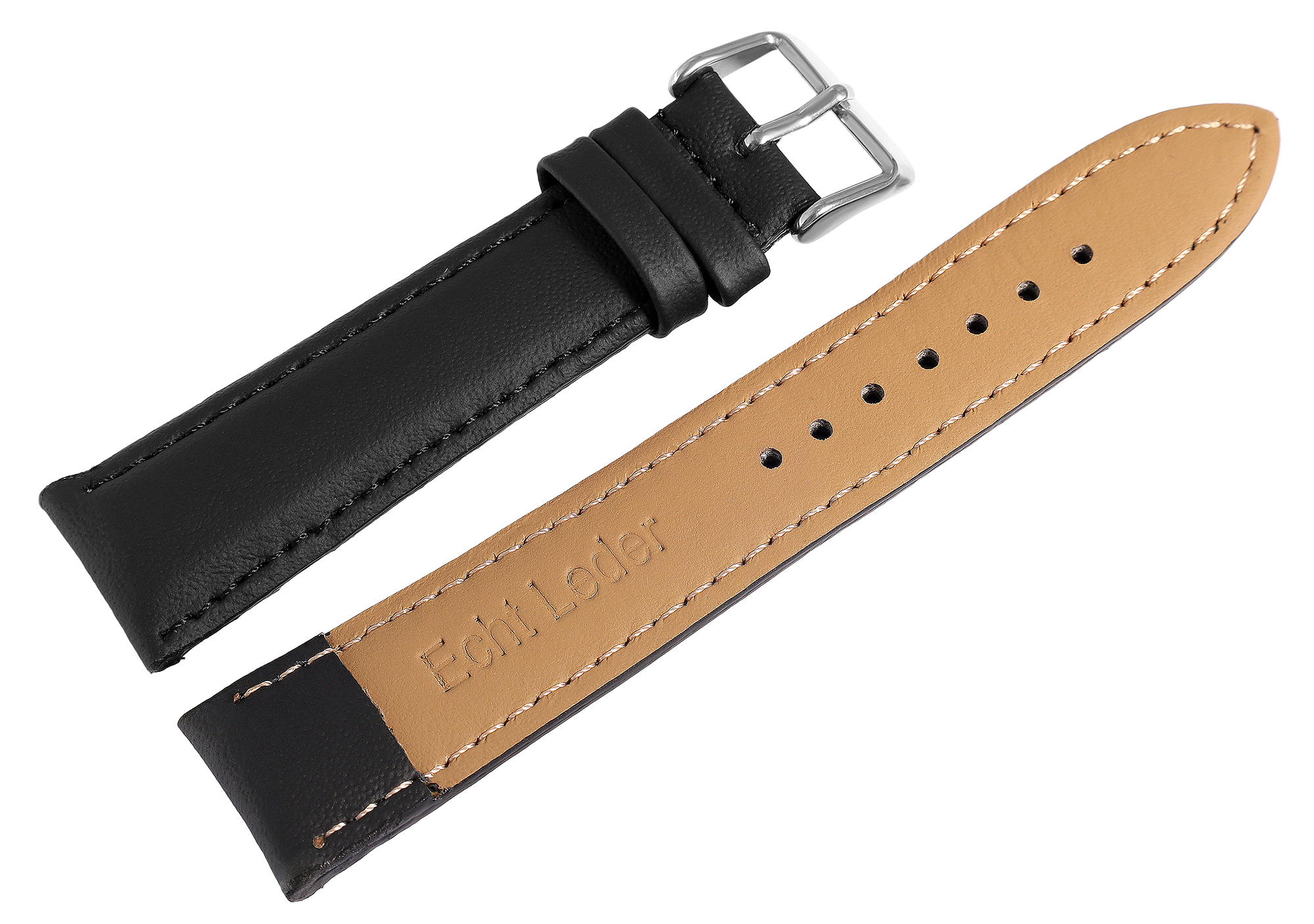 Echtleder Uhrenarmband, schwarz, gepolstert, VE-6