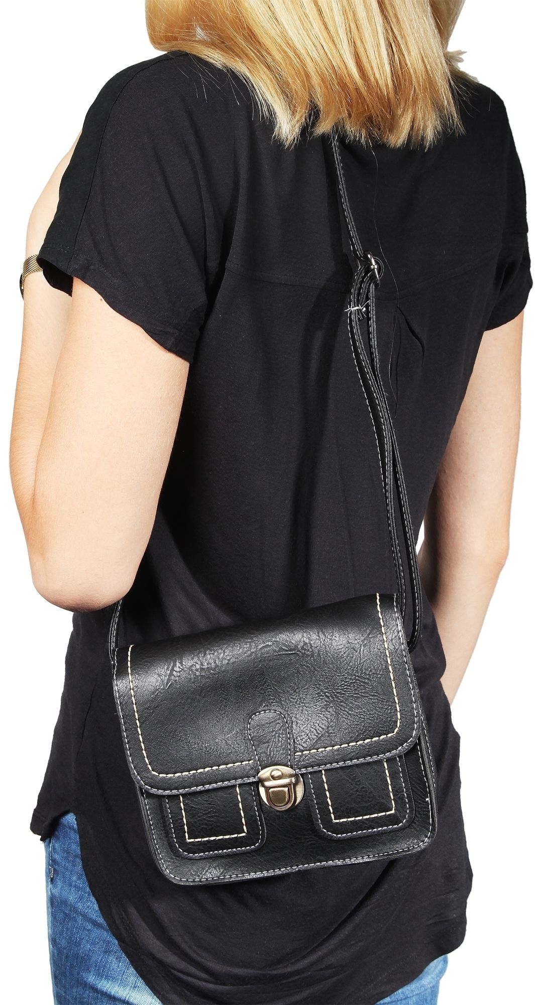 Damen Handtasche aus Lederimitation, schwarz