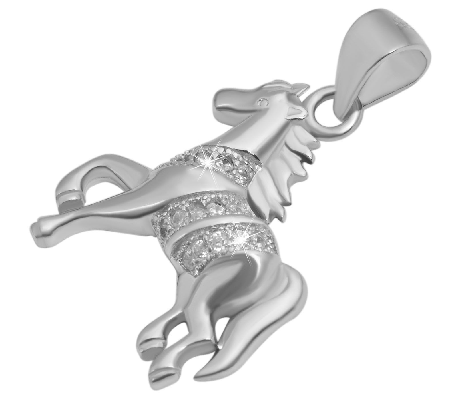 925/- Echt Silber Anhänger ohne Kette "Cesar", Pferd, Zirkoniabesatz, 925/rhodiniert