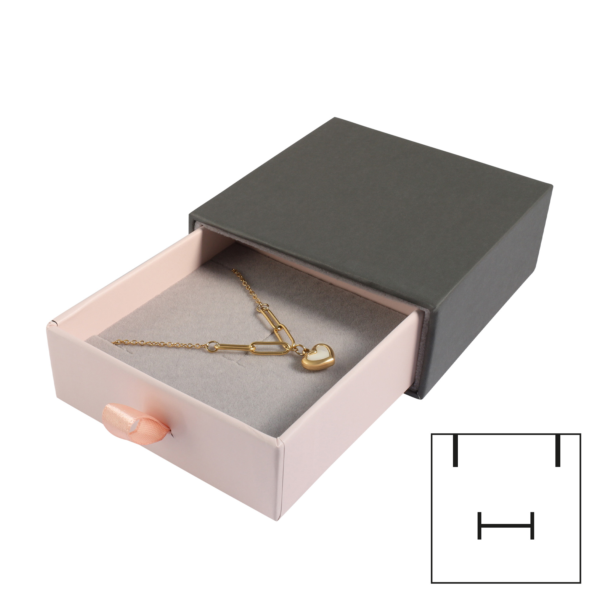 Schmuckboxen aus Pappe, VE 6, grau/rosa, 9 x 9 x 3,5 cm