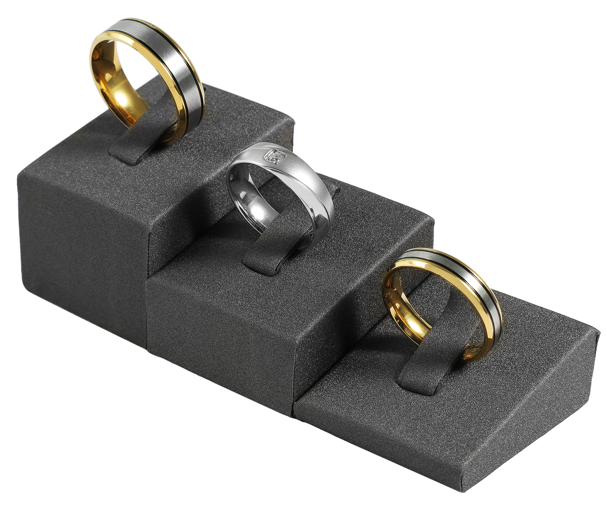 3er Set Ringaufsteller (Dekoserie Soft), PU-bezogen, grau