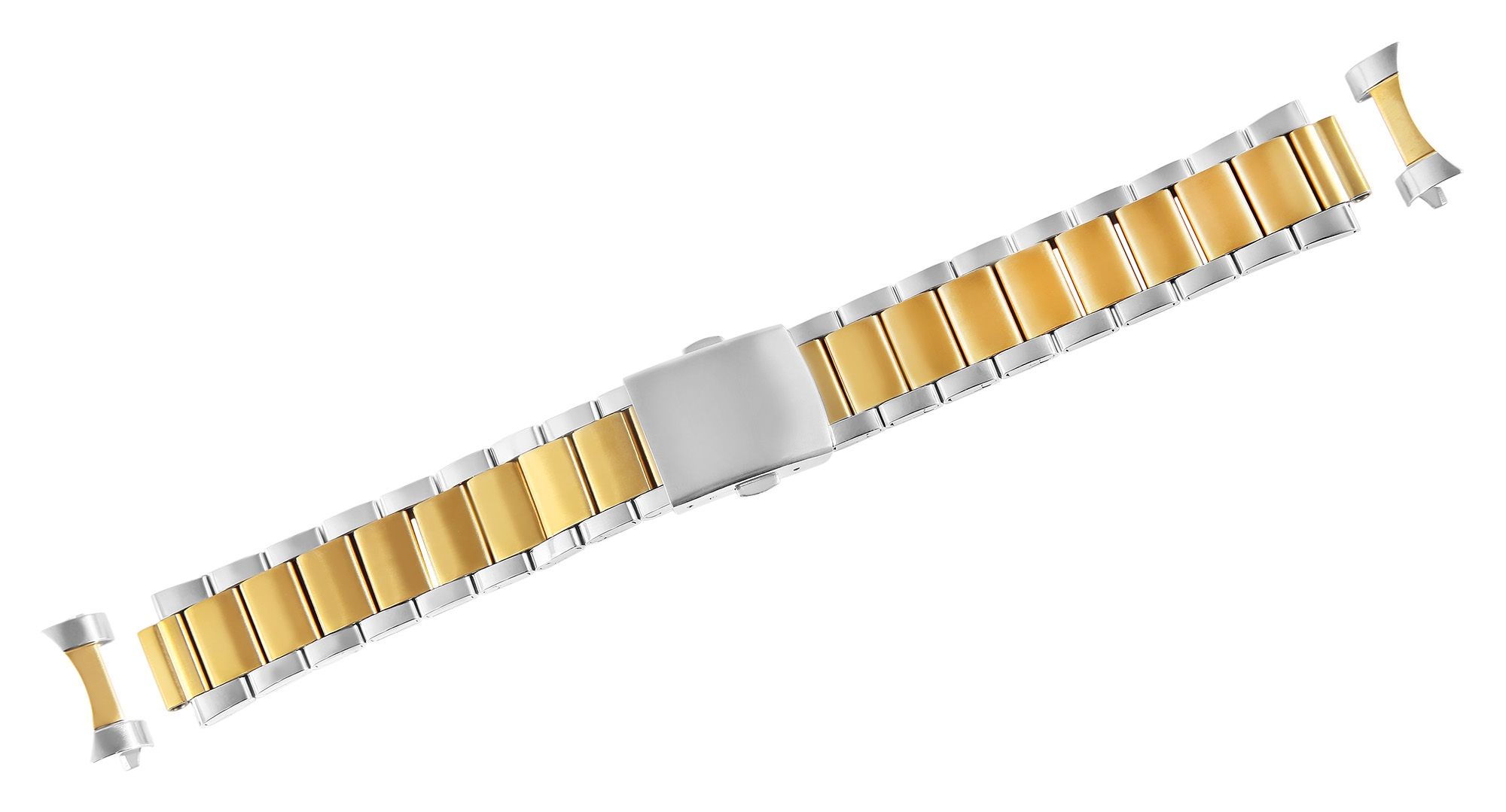 Edelstahl-Uhrenarmband mit Faltschließe, silber-/goldfarben, 20 mm