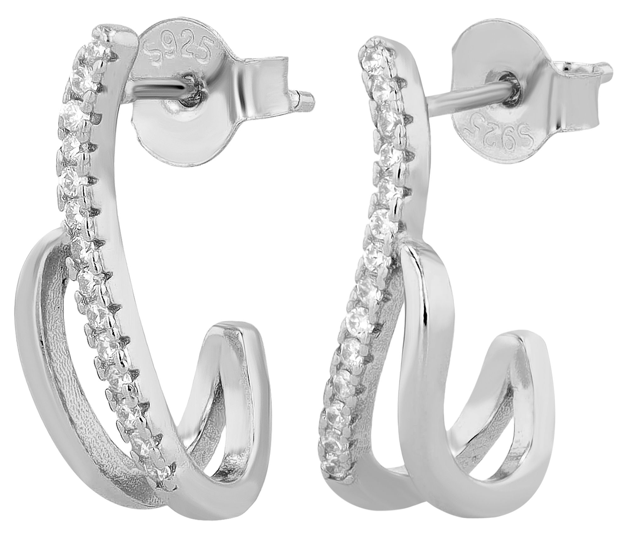 "Elegancia", 925/- Echt Silber Ohrstecker/ Halbcreole mit Zirkonia, silberfarben rhodiniert