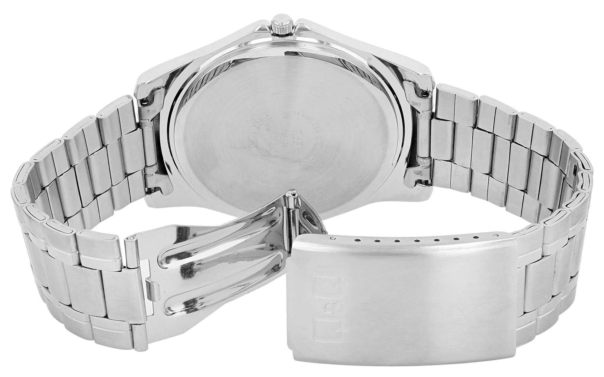 Q&Q Herrenuhr Ø 45 mm, Edelstahlband, silberfarben/ weiß