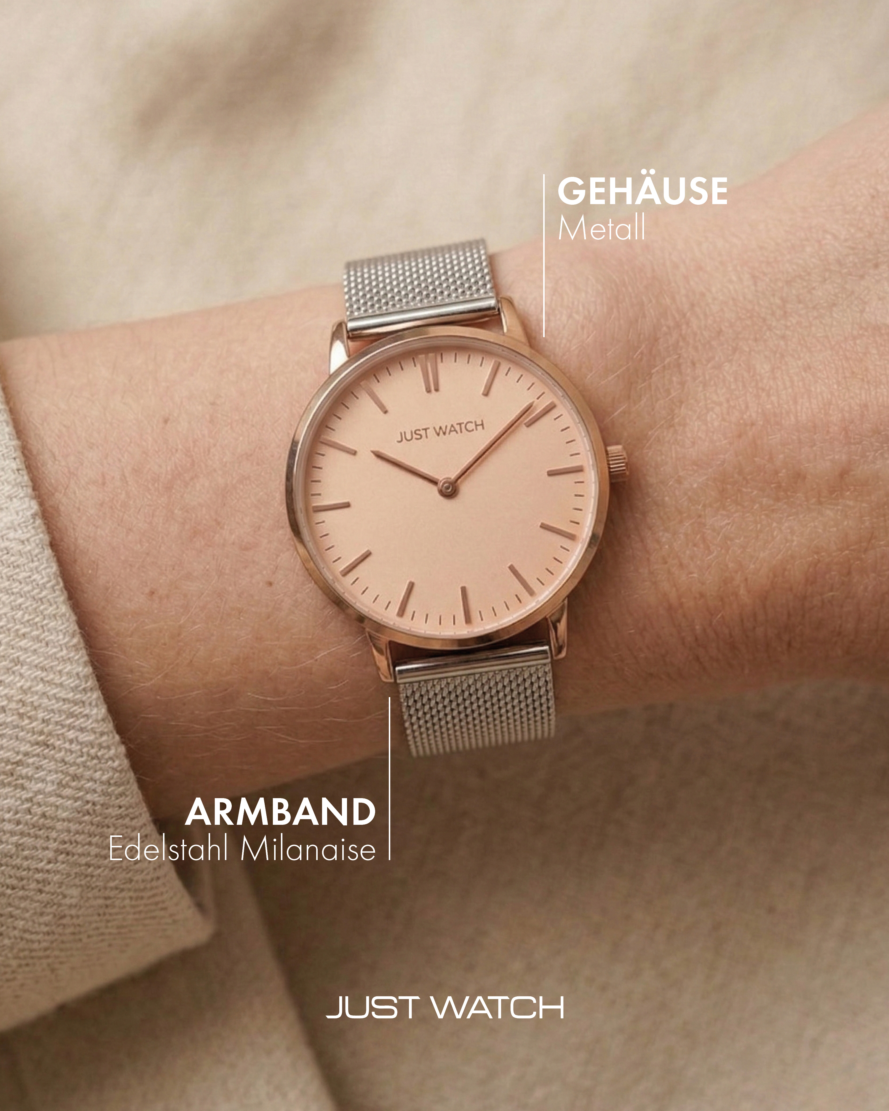 Just Watch Damenarmbanduhr mit Edelstahlmilaneseband