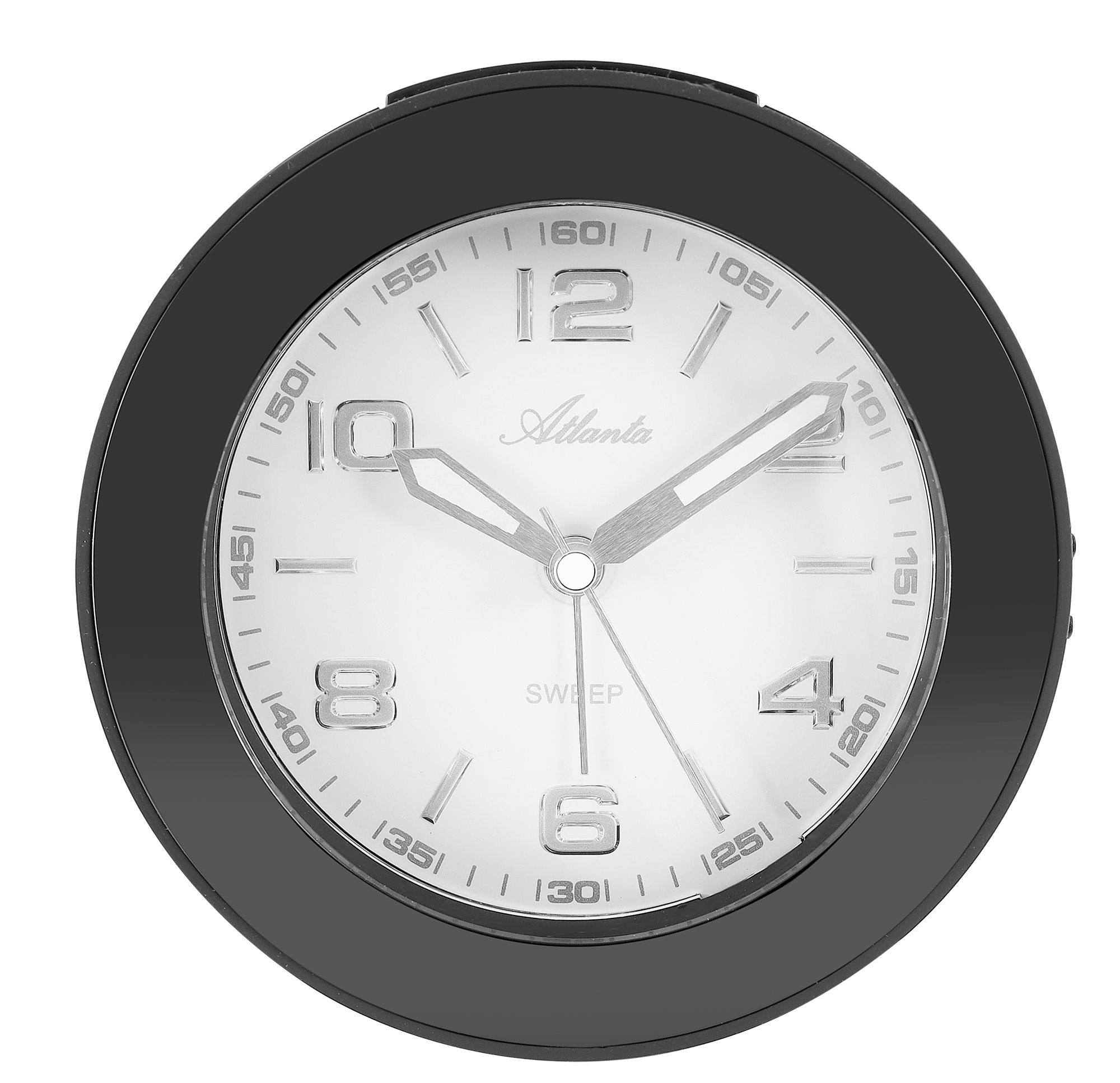 Atlanta Quarzwecker, schleichende Sekunde, Weckwiederholung, Licht, ansteigendes Wecksignal, schwarz ø 12 cm