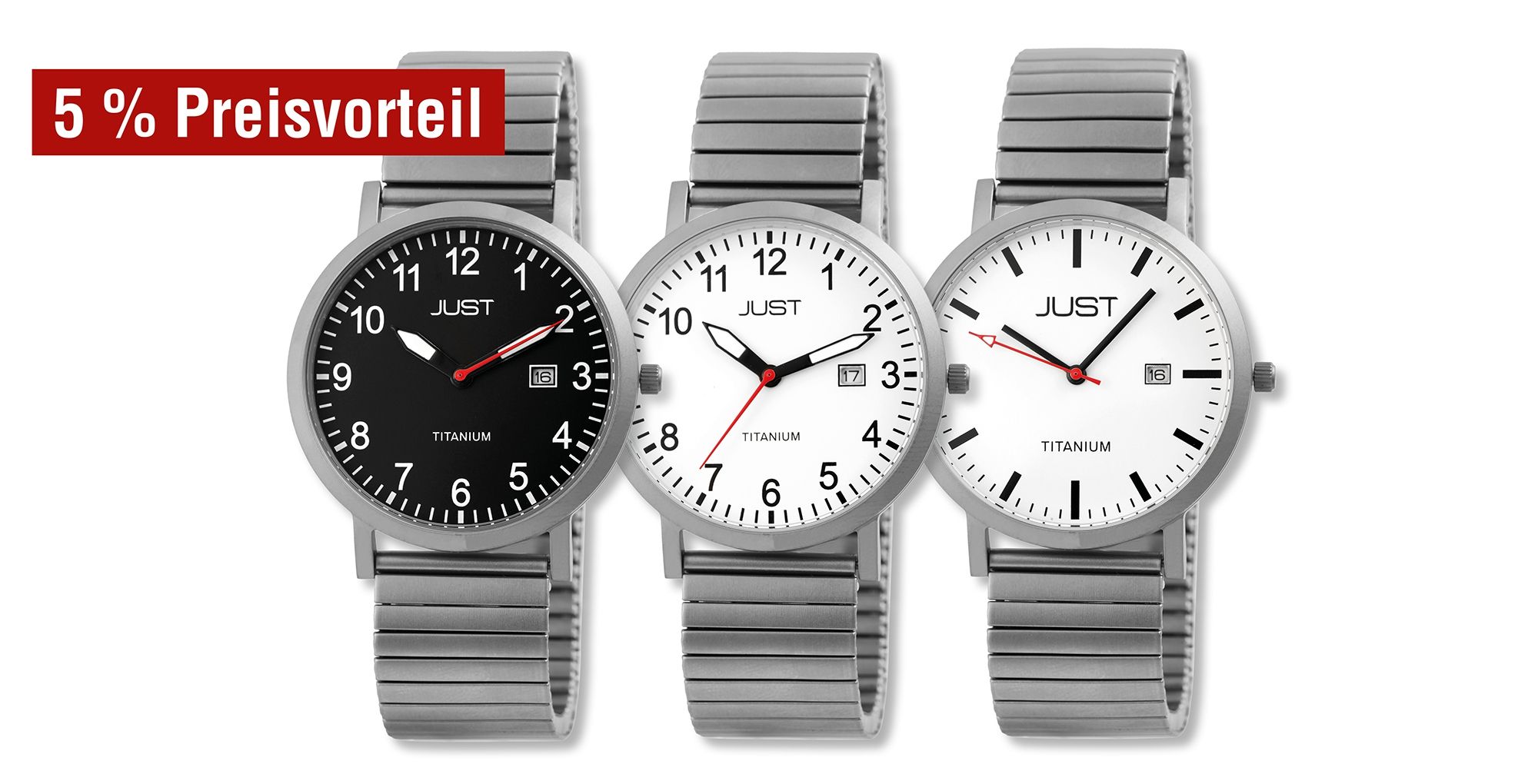 Just Herren Titan Uhren mit Titanzugband im 3er-Set, 5% Preisvorteil