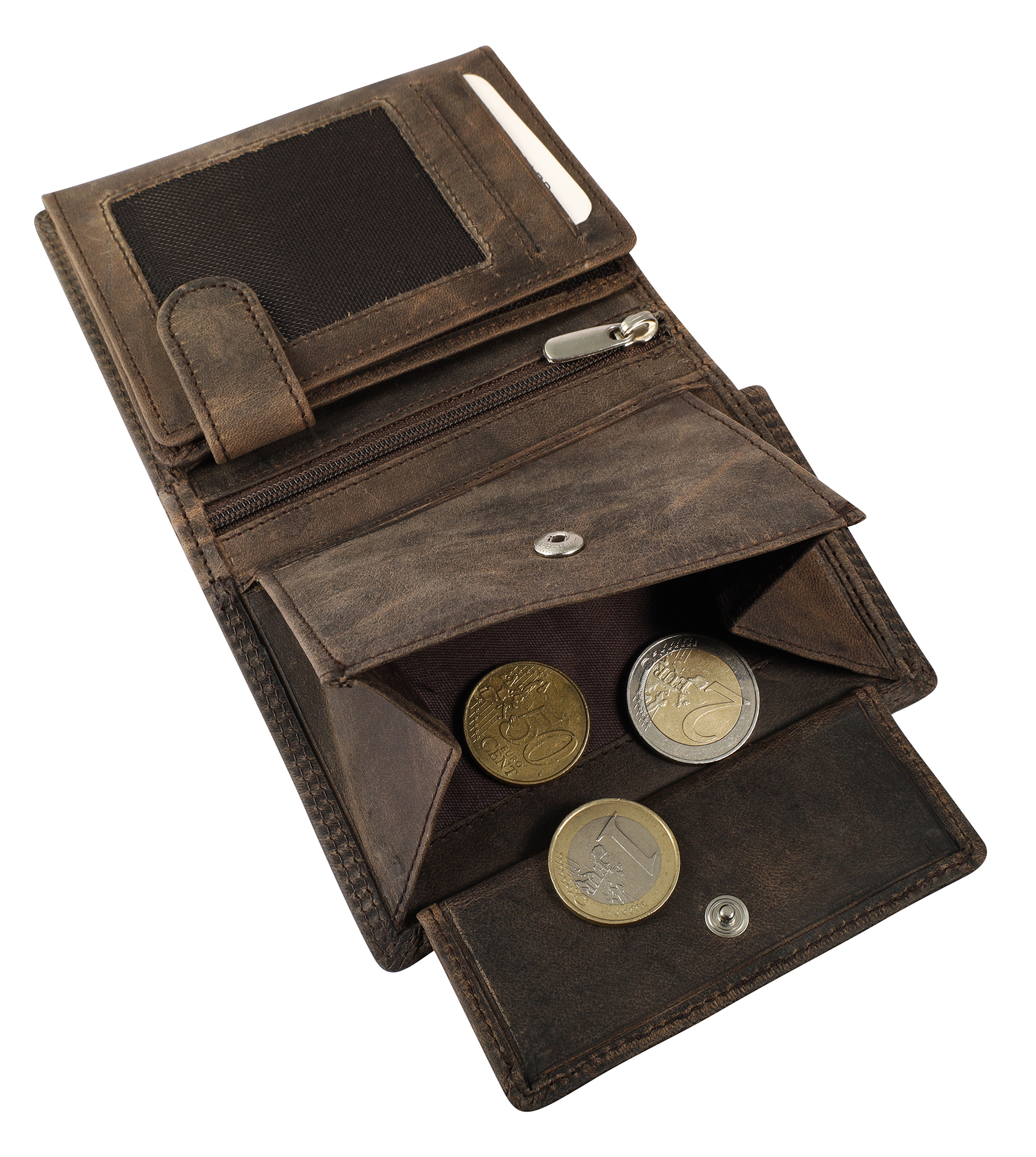 Akzent Echt Leder (Hunter-Leder) Geldbörse, RFID, Hochformat, "Jäger", dunkelbraun