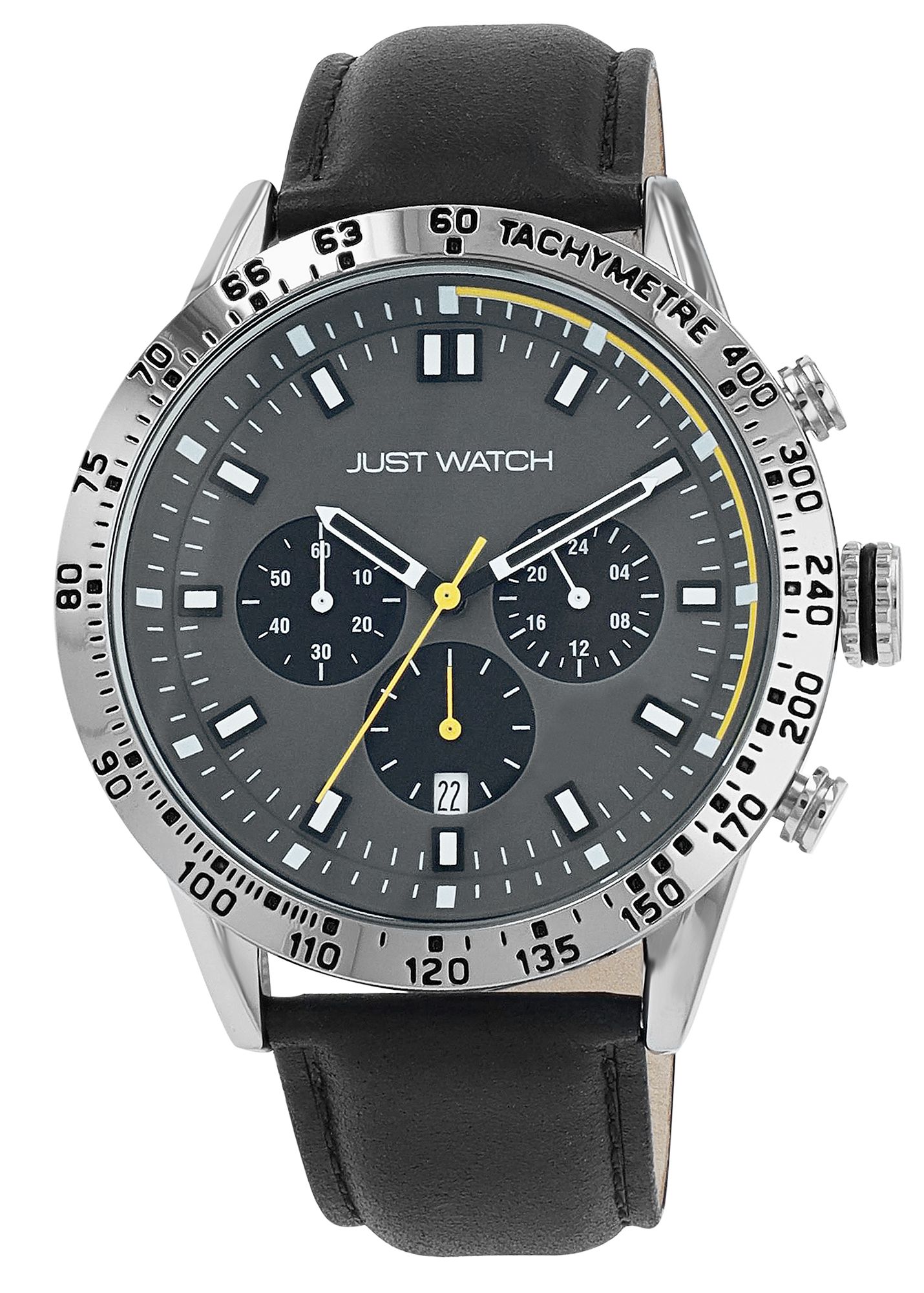 Just Watch Herrenchronograph mit Lederarmband, 5 ATM, schwarz
