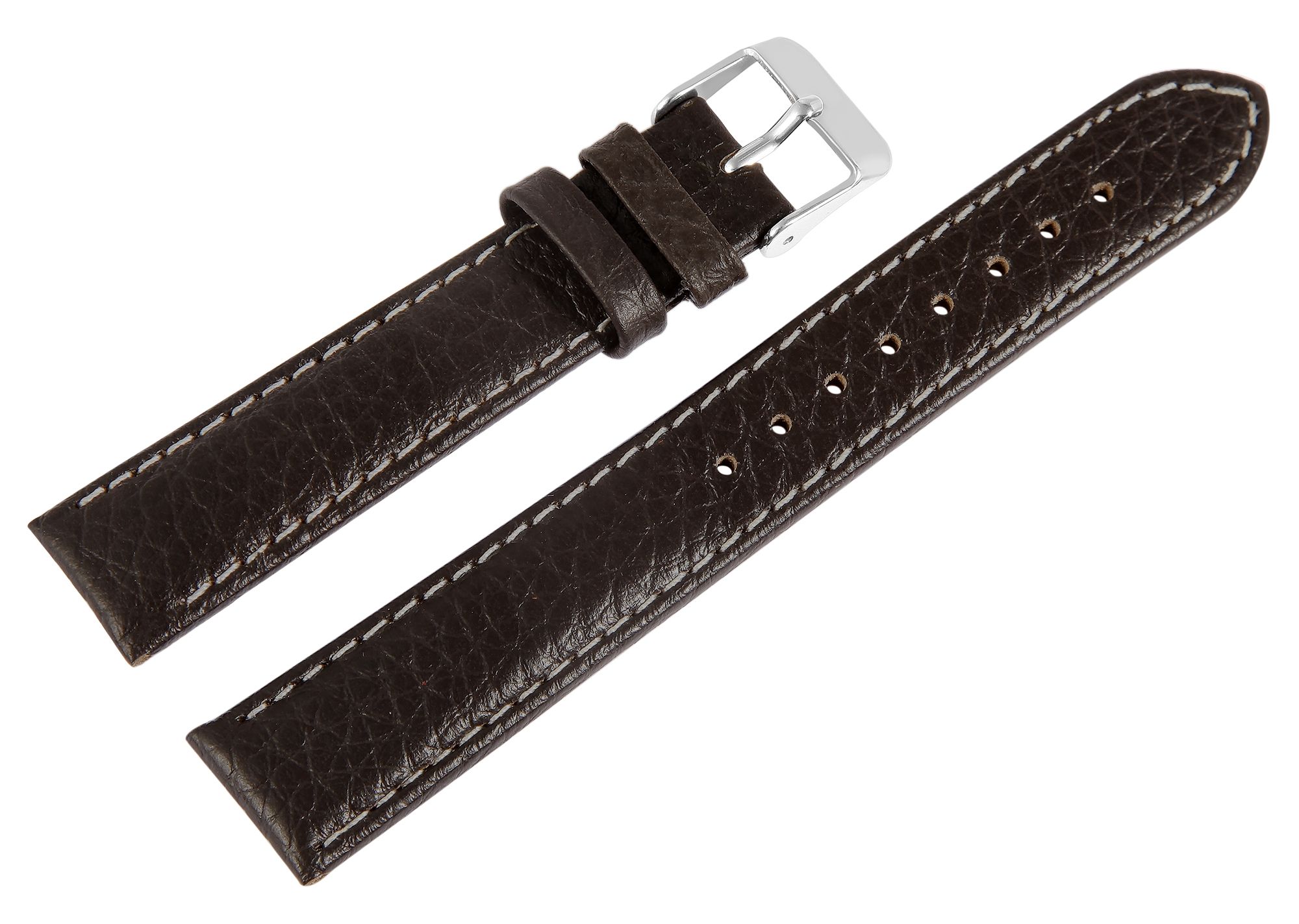 Echtleder Uhrenarmband, dunkelbraun, weiße Naht, 16 mm