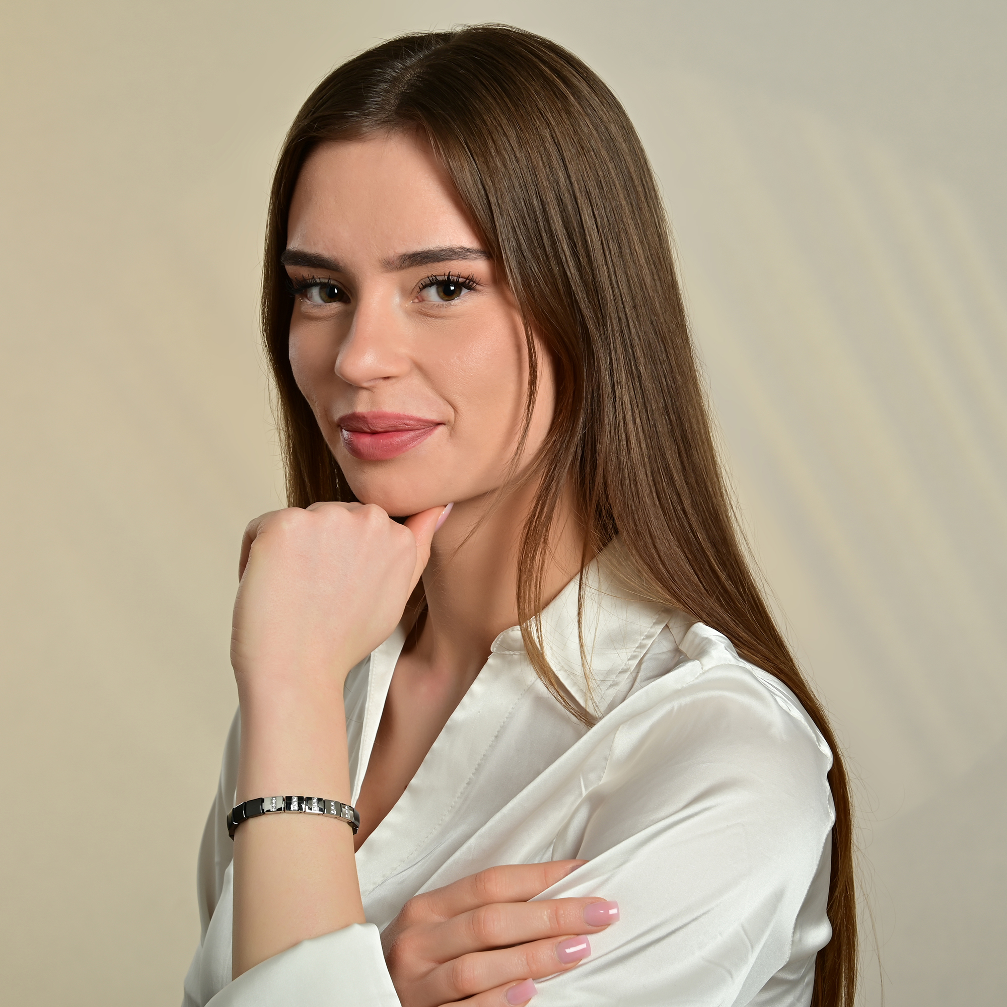 "Arin" Edelstahl-Keramik Armband, 20 cm, schwarz/ silberfarben