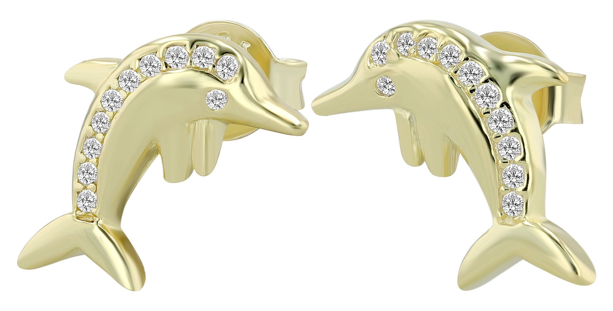 Silber Schmuck-Set, Anhänger, Ohrstecker Delphin mit weisen Zirkonia, 925/rhodiniert