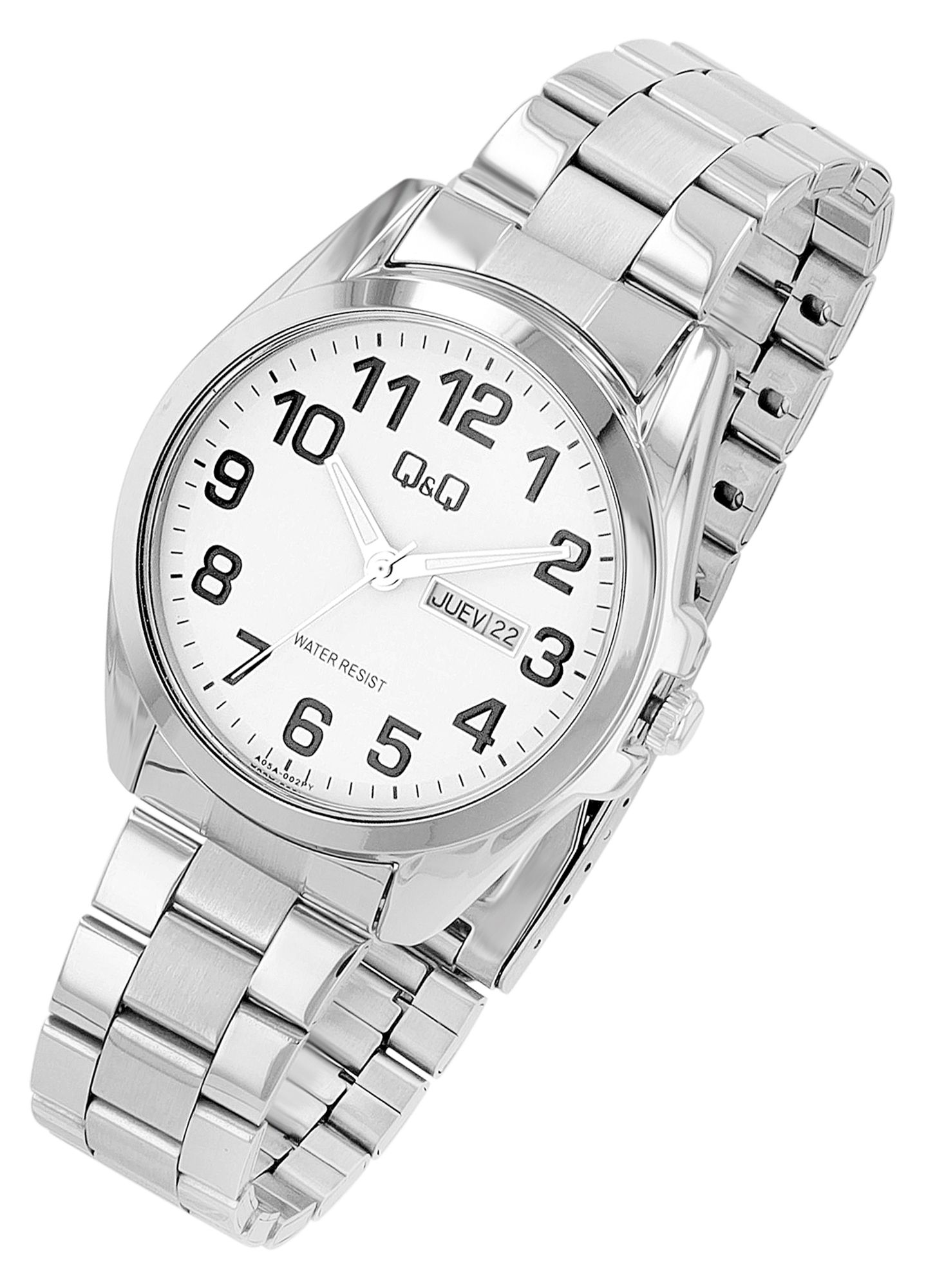 Q&Q Herrenuhr mit Edelstahlarmband, Ø 41 mm, silberfarben/ weiß