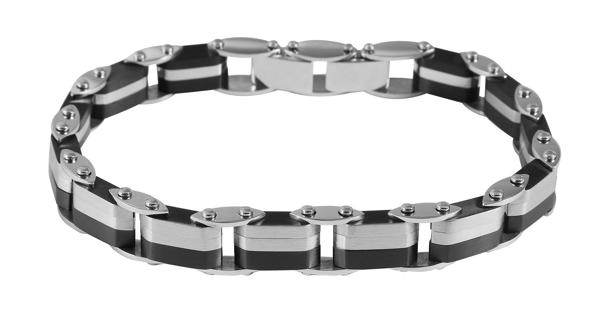 "Bjarne" Edelstahl Armband, 21 cm + 1 cm, mit schwarzen Elementen, Verlängerung