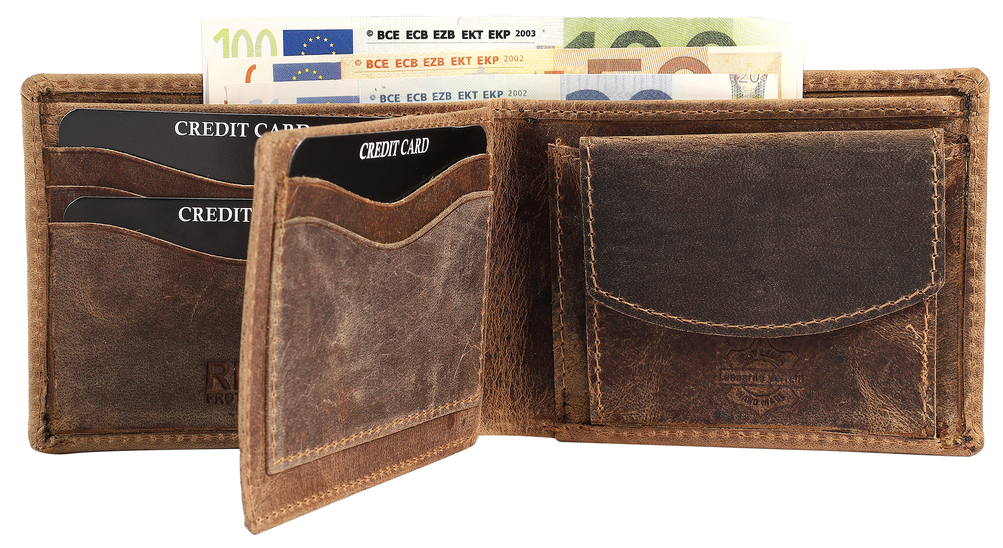 Leonardo Verrelli, Herren Echtleder Geldbörse, vintage, RFID, quer, braun
