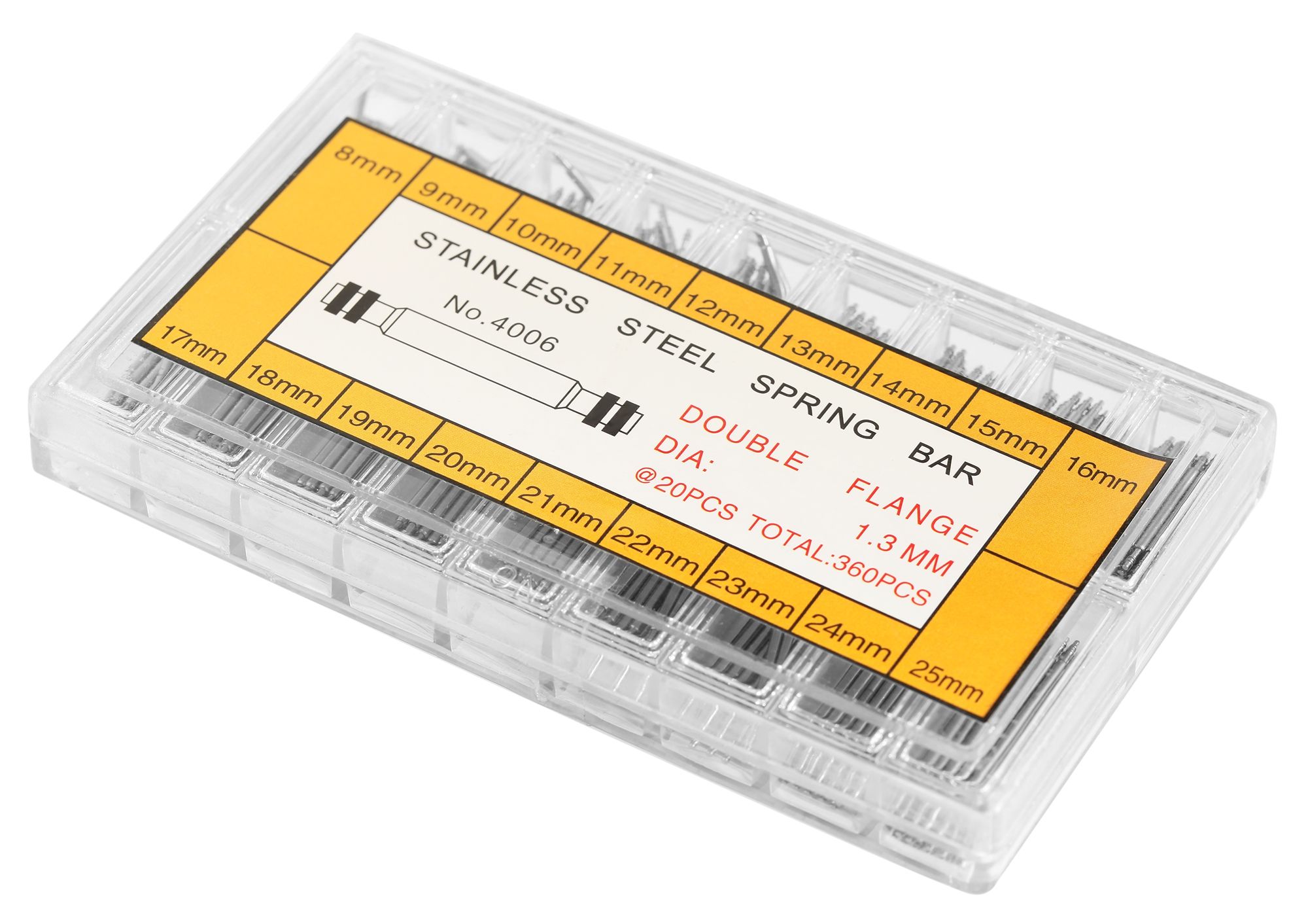 360-teiliges Federsteg-Sortiment (Ø 1,3 mm) - 8 mm bis 25 mm