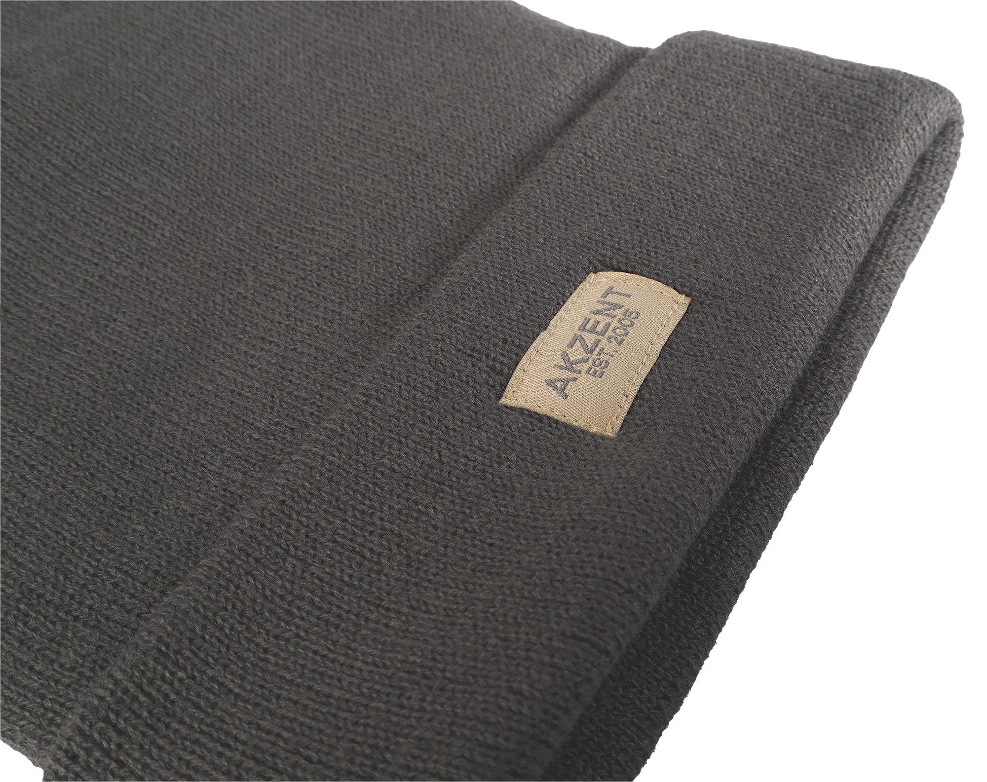 Akzent Strickmütze/ Beanie mit Umschlag, 100% Acryl, 4-VE, grau