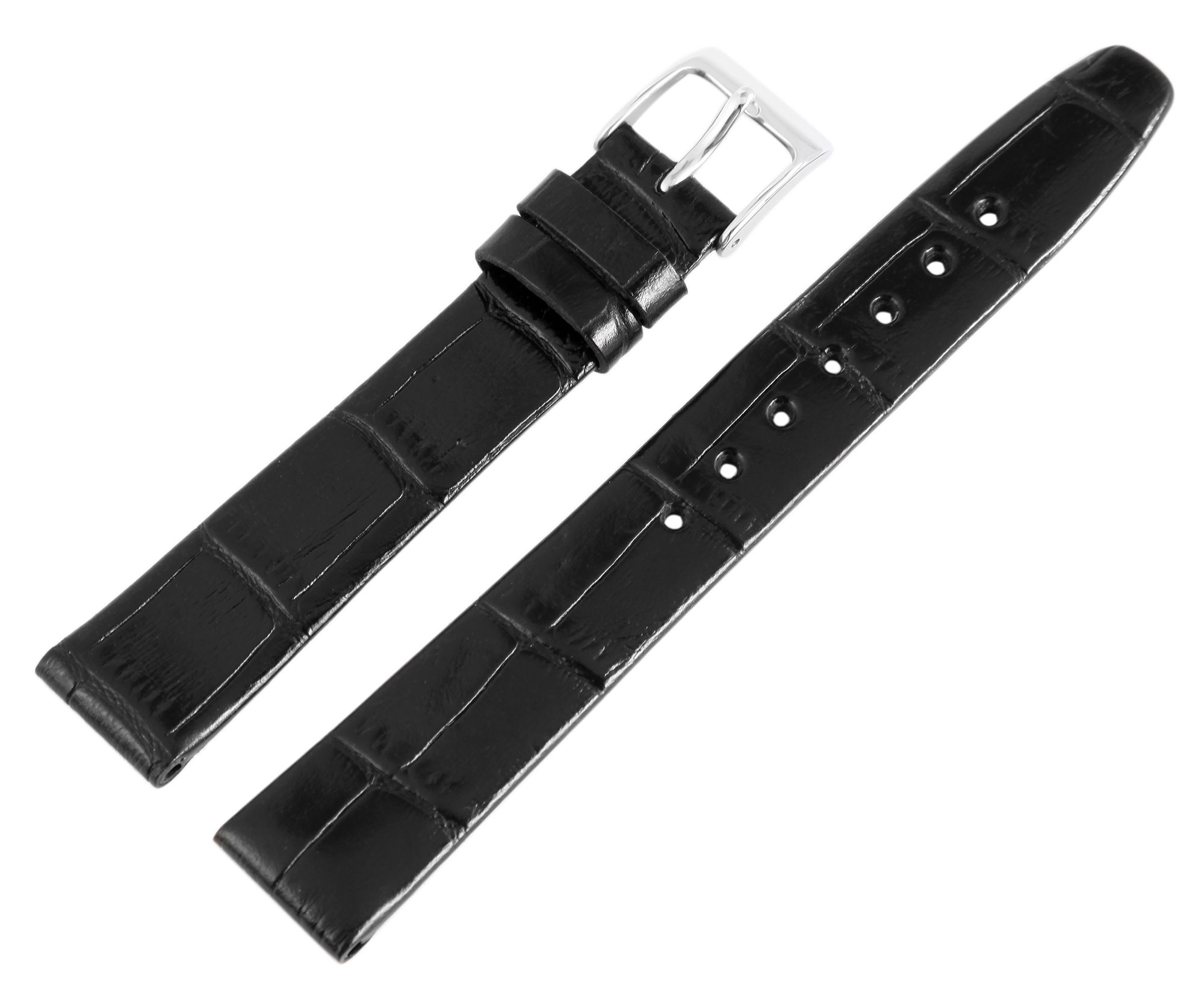 Echtleder-Uhrenarmband, schwarz, Schlangenoptik, 16 mm