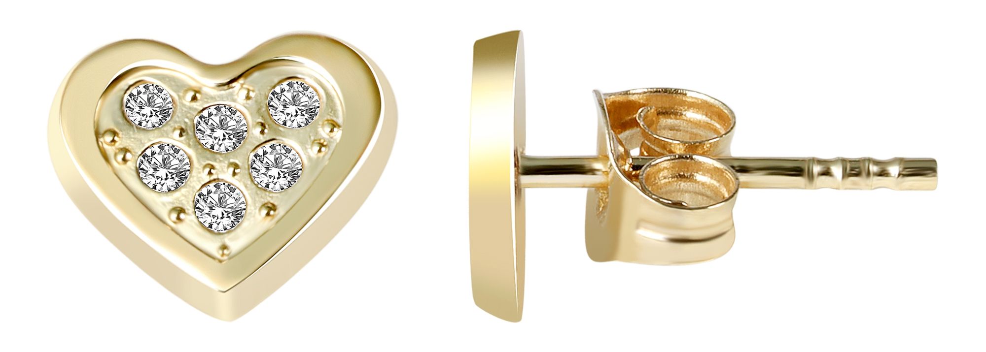 333/- Gold "Hilla" Ohrstecker, Herz mit Zirkonia, Gelbgold, 8 Karat, Kinder