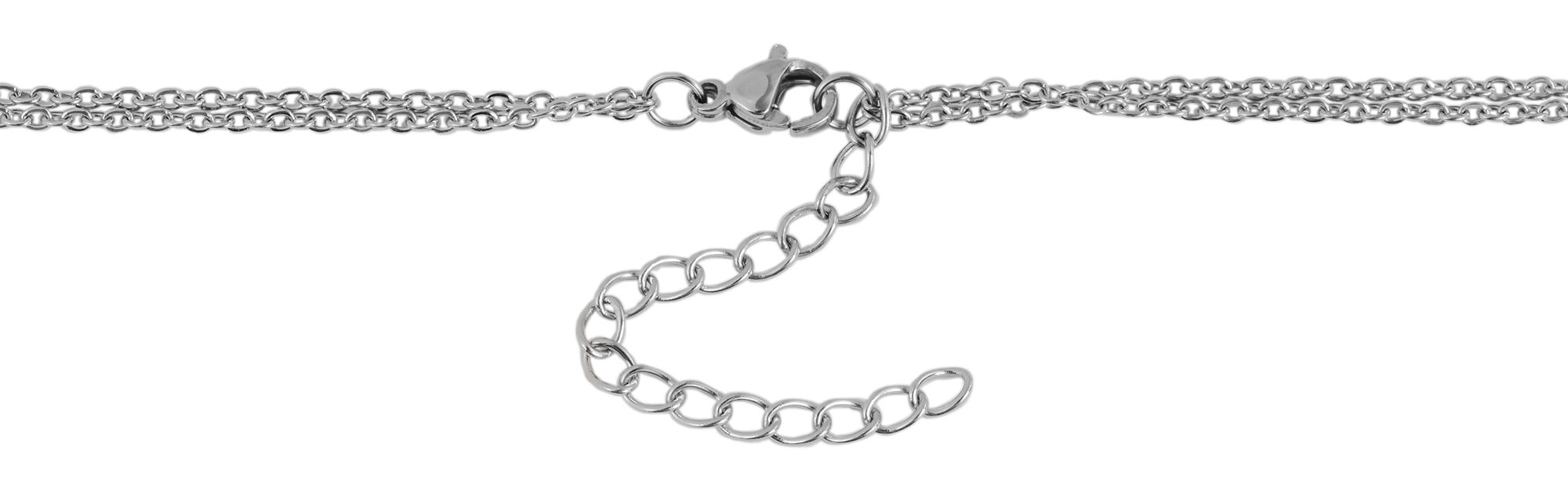 Edelstahl Schmuckset, Kette 43 + 5cm mit Anhänger + Ohrringe, doppelreihige Kette, silberfarbig