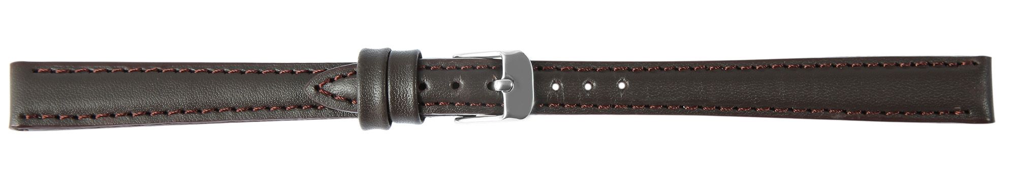Echtleder-Uhrenarmband, dunkelbraun, gepolstert/ Naht, 12 mm