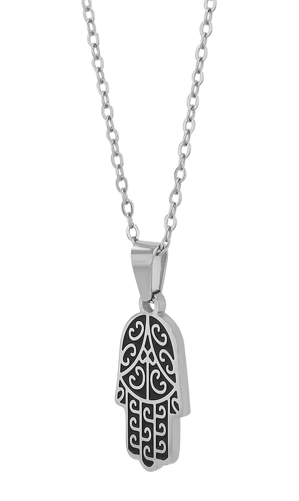 "Fatimas Hand" Edelstahlkette mit Anhänger, 45 cm, silberfarben