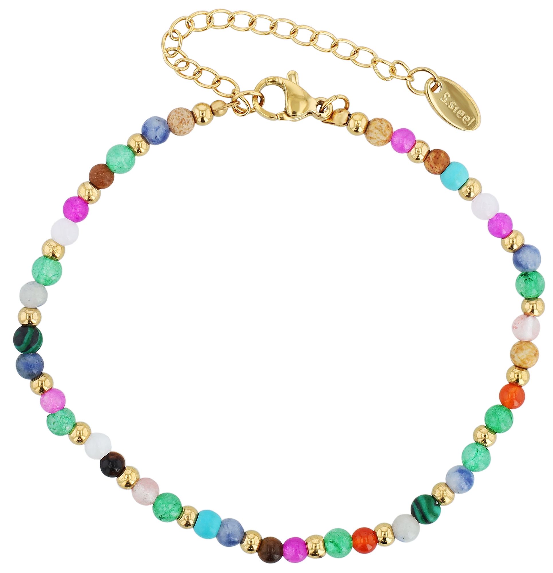 "Ariane" Armband mit farbigen Kunstperlen & Edelstahl