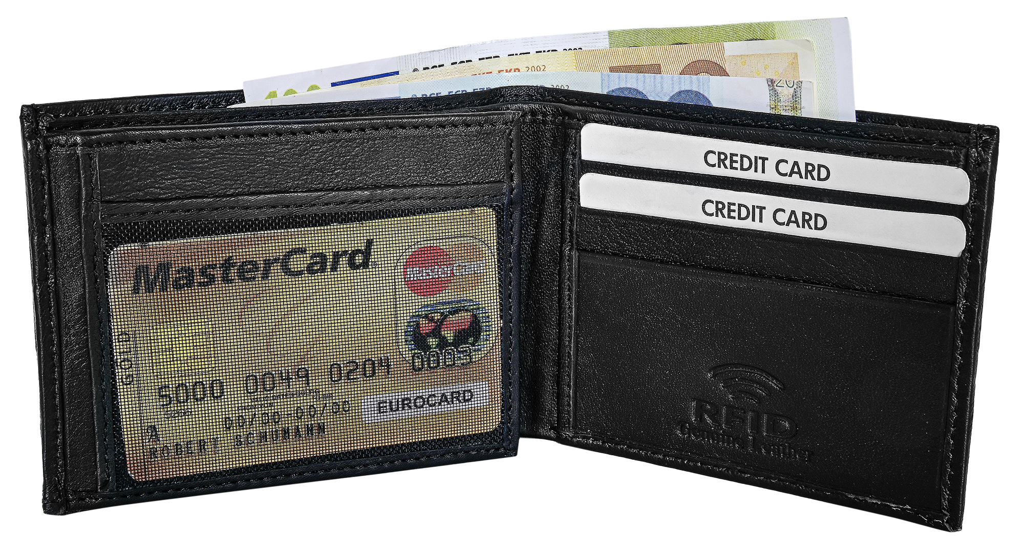 Steinmeister Echtleder Geldschein- und Kartenetui, RFID, Querformat, schwarz