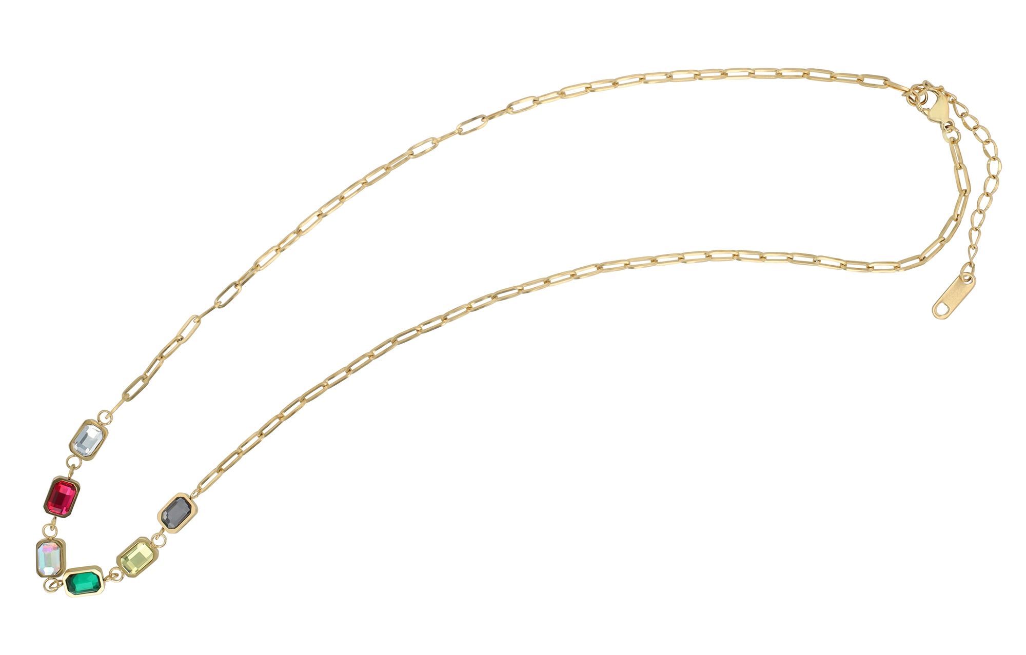 "Defne" Edelstahlkette mit Anhänger, bunten Zirkonia Steinen, 44+5cm, silberfarben und goldfarben