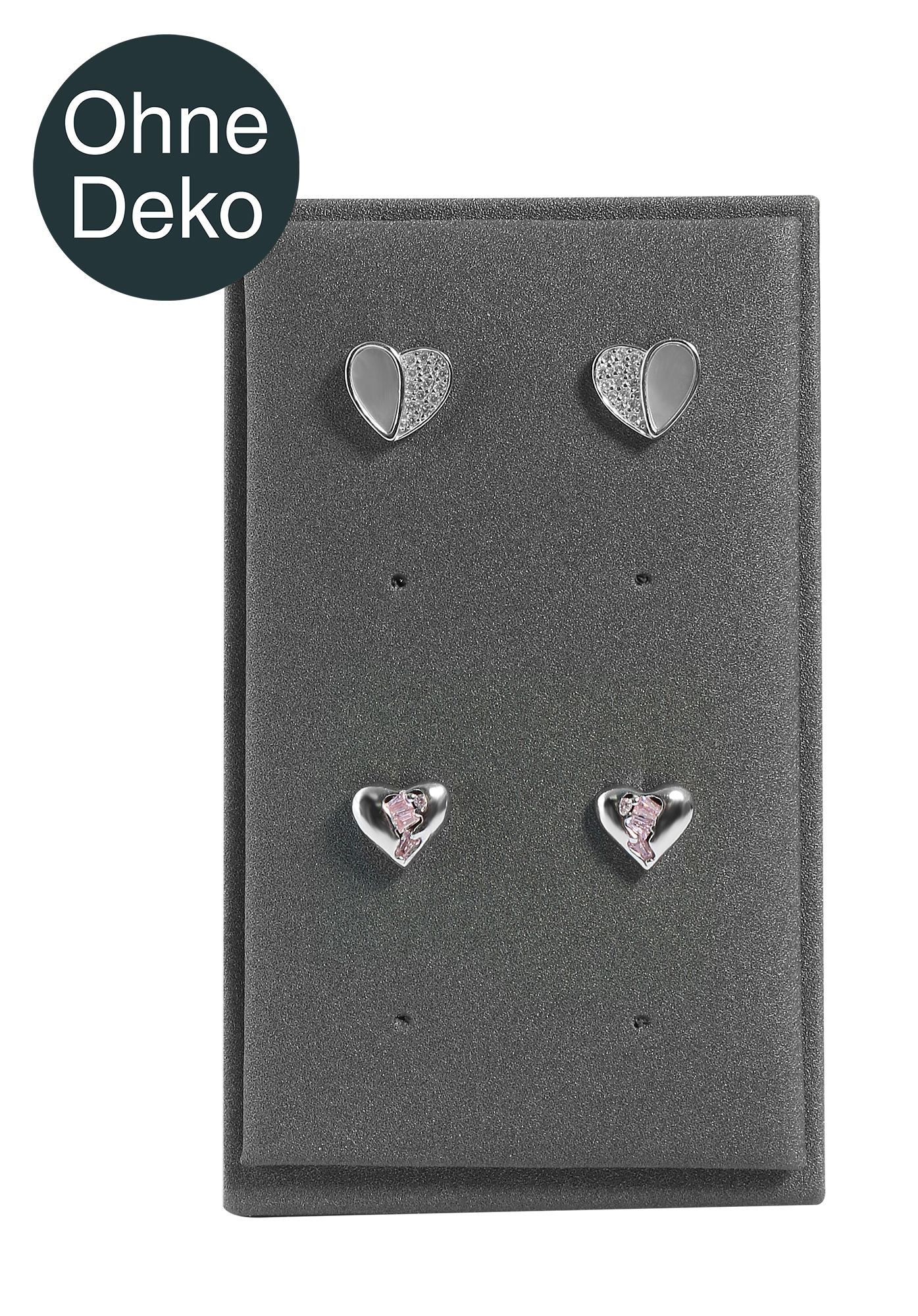 Aufsteller für 4 Paar Ohrstecker (Dekoserie Soft), PU-bezogen, 8,5 cm, grau