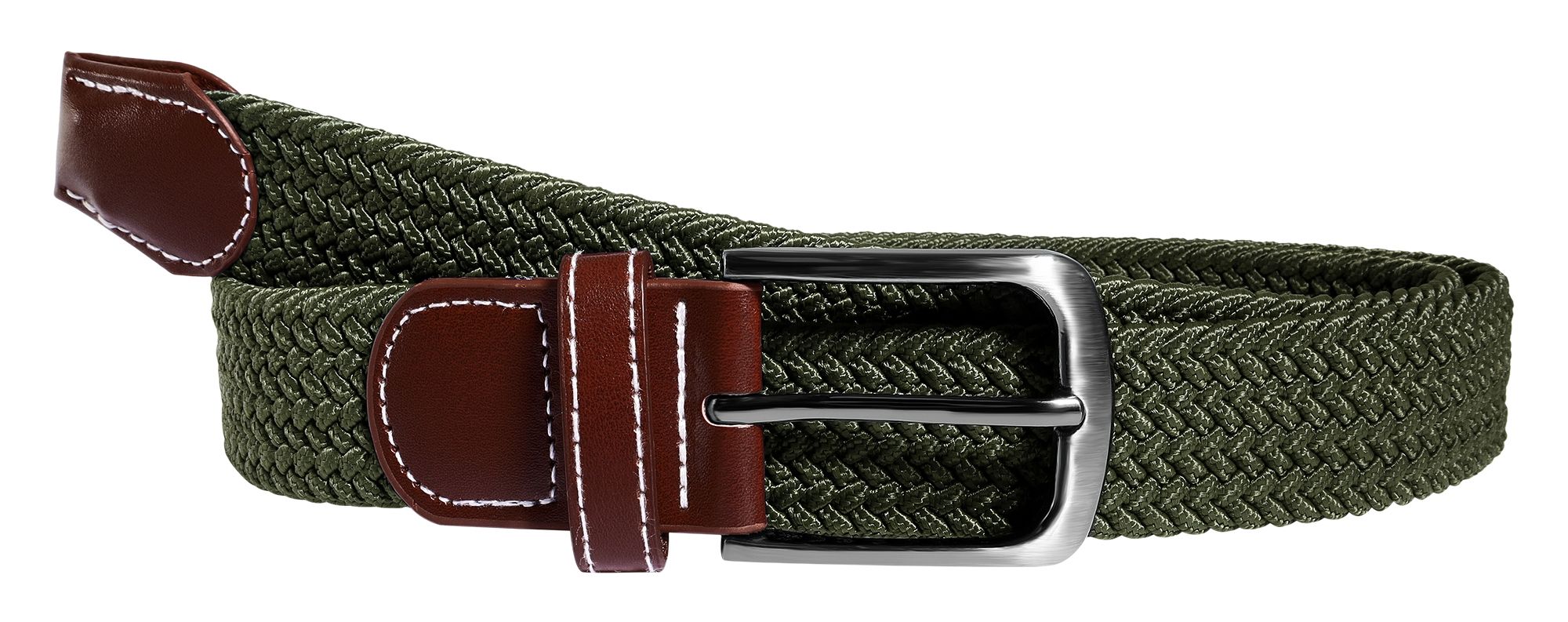Unifarbener Flechtgürtel aus Textil, khaki, 100 cm (S)