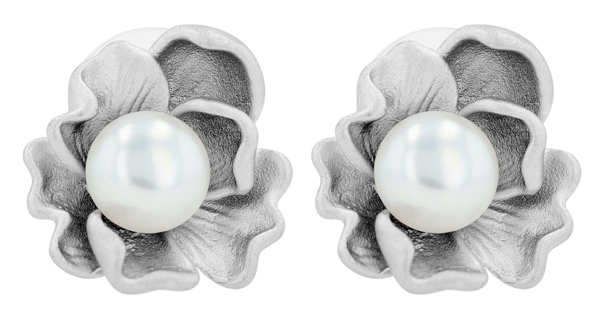"Pahul" 925/- Statement Ohrstecker mit Süßwasserperle, Blüte, rhodiniert