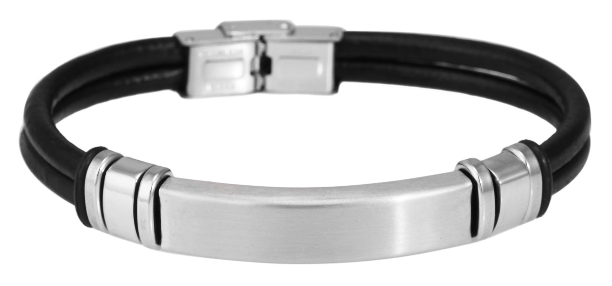 Akzent Echtlederarmband mit Edelstahlgravurplatte, schwarz/silberfarben
