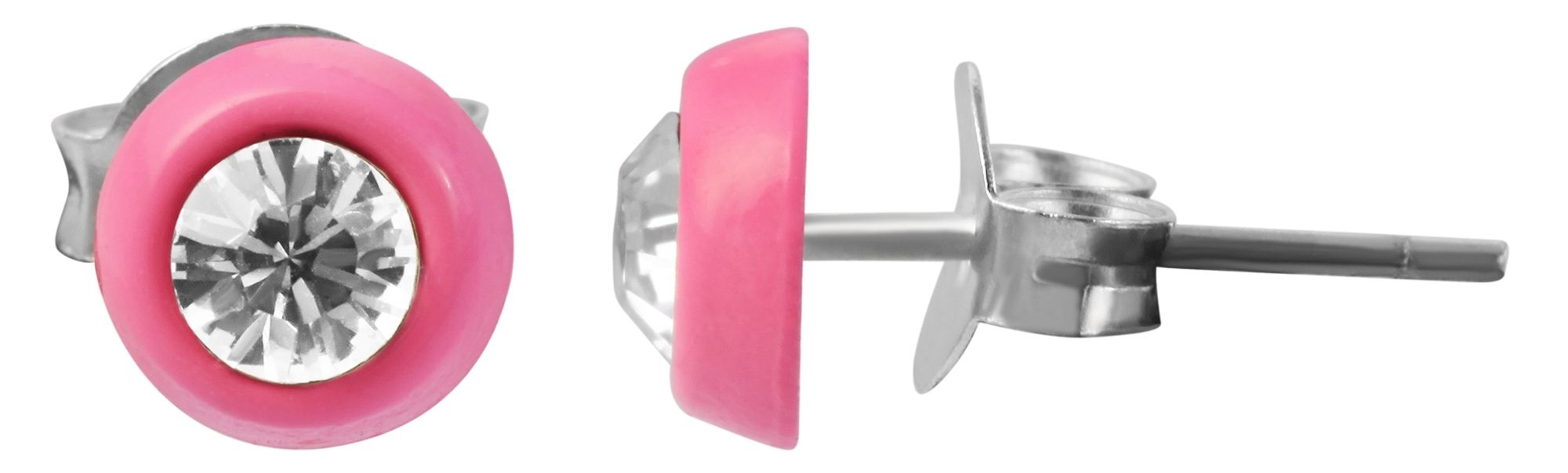 "Farbenfreunde Cleo" 925/- Echt Silber Kinder Ohrstecker, Similistein, rhodiniert, pink